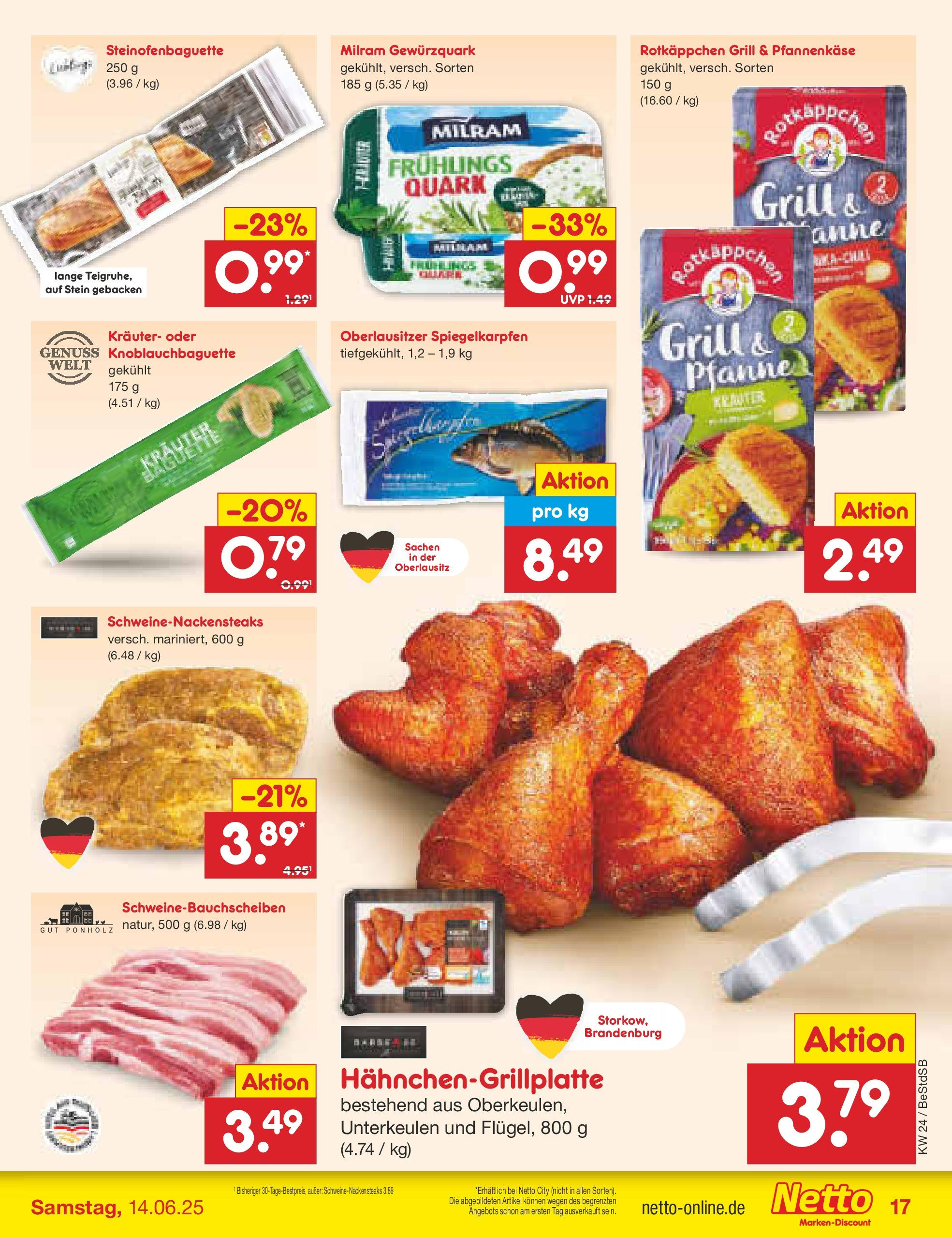 Netto Marken-Discount prospekt Berlin-Spandau (ab 10.06.2025) » Angebote | Seite: 21 | Produkte: Grill, Schweinenacken, Baguette, Milram Netto Marken-Discount prospekt Berlin-Spandau (ab 10.06.2025) » Angebote | Seite: 21 | Produkte: Grill, Schweinenacken, Baguette, Milram