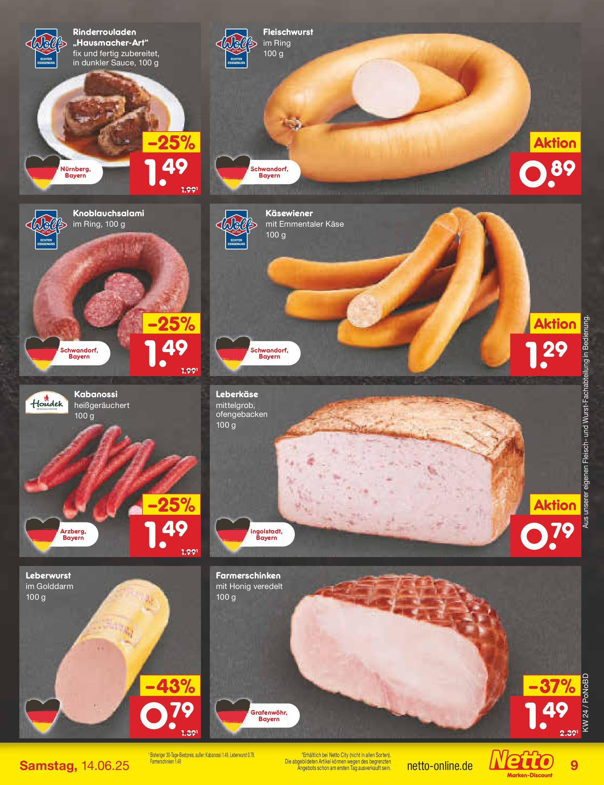 Netto Marken-Discount prospekt Selb (ab 10.06.2025) » Angebote | Seite: 9 | Produkte: Rinderrouladen, Käse, Fleisch, Leberkase Netto Marken-Discount prospekt Selb (ab 10.06.2025) » Angebote | Seite: 9 | Produkte: Rinderrouladen, Käse, Fleisch, Leberkase