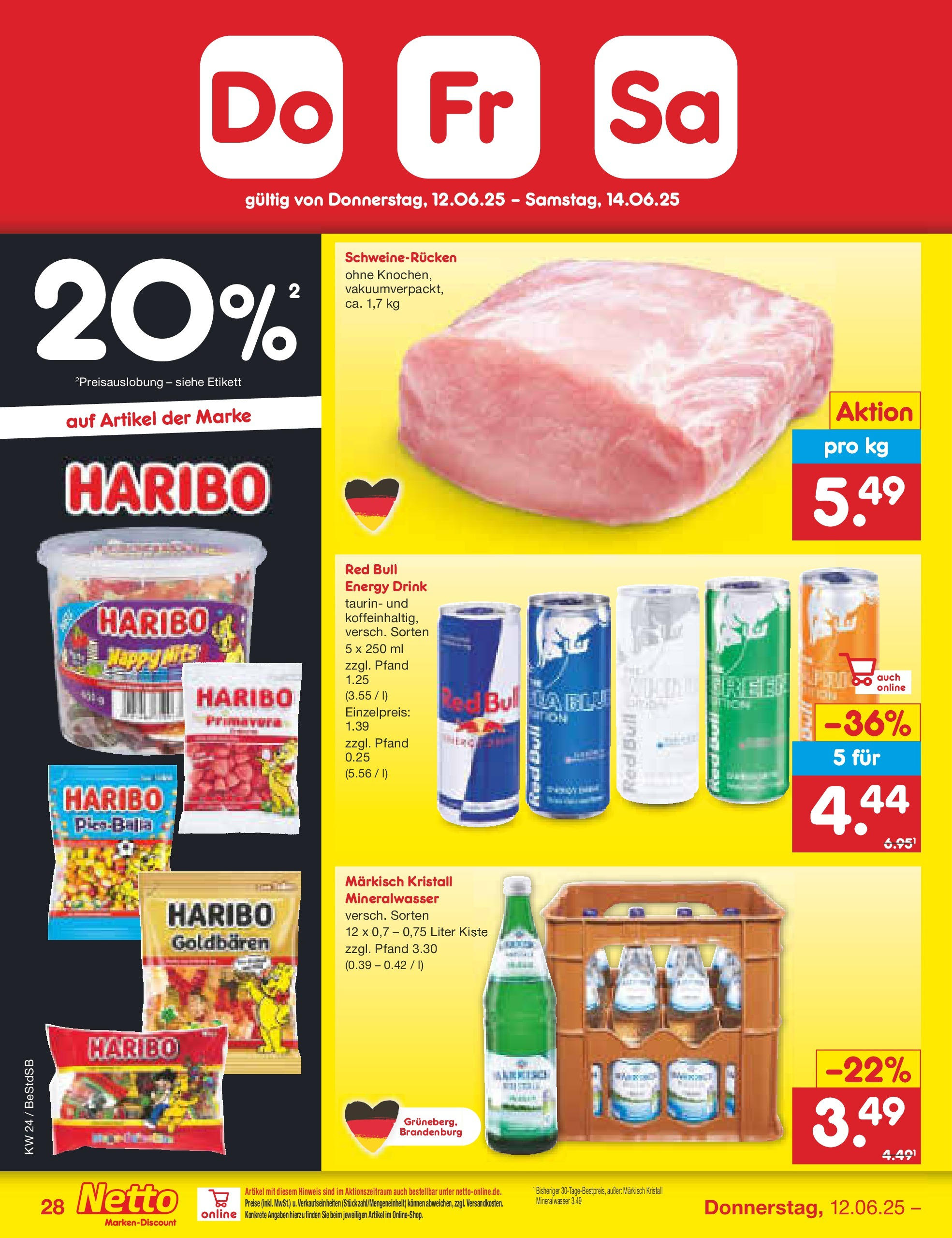 Netto Marken-Discount prospekt Berlin-Spandau (ab 10.06.2025) » Angebote | Seite: 46 | Produkte: Haribo, Energy, Mineralwasser, Schweinerucken Netto Marken-Discount prospekt Berlin-Spandau (ab 10.06.2025) » Angebote | Seite: 46 | Produkte: Haribo, Energy, Mineralwasser, Schweinerucken