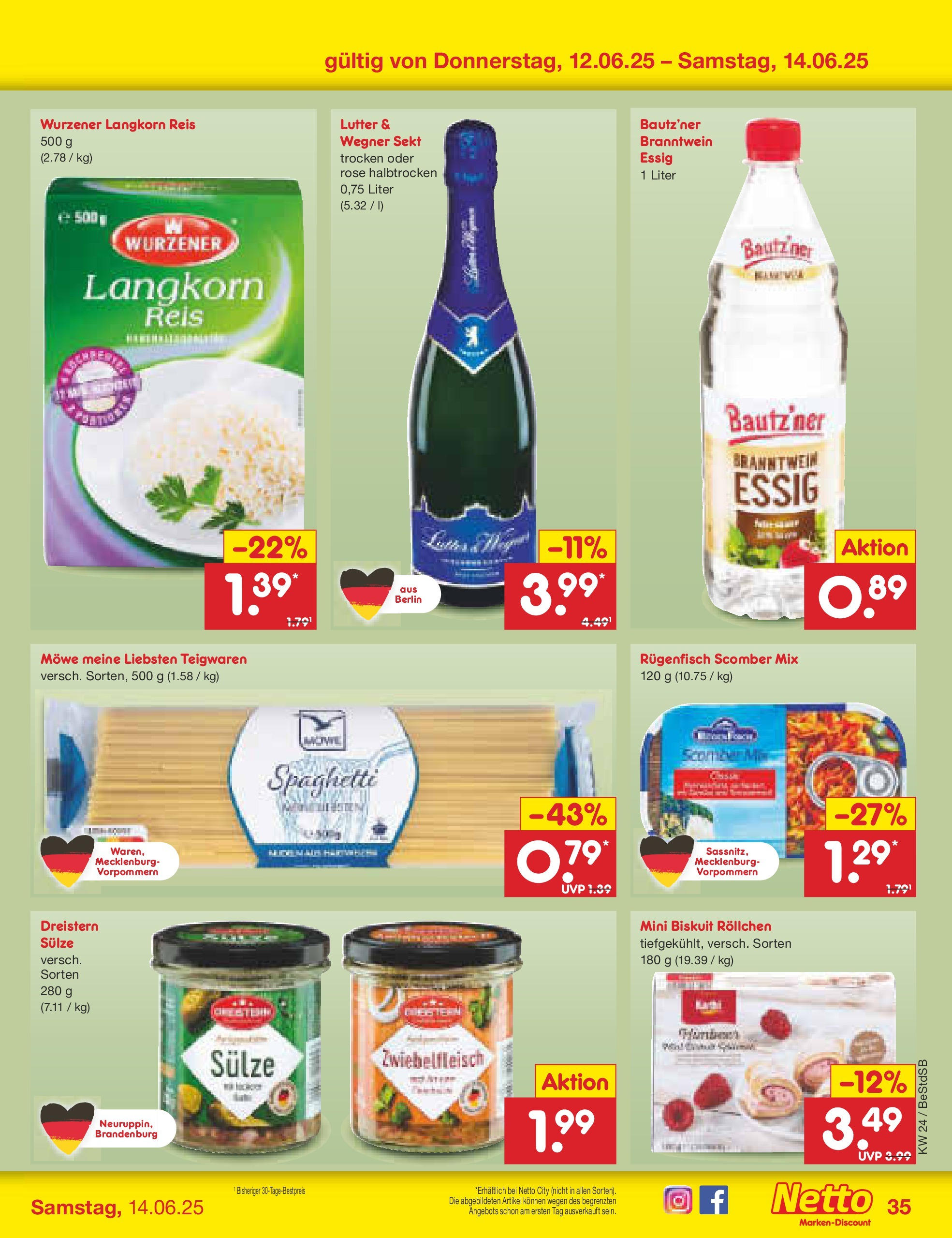 Netto Marken-Discount prospekt Berlin-Spandau (ab 10.06.2025) » Angebote | Seite: 53 | Produkte: Essig, Sekt, Pasta, Reis Netto Marken-Discount prospekt Berlin-Spandau (ab 10.06.2025) » Angebote | Seite: 53 | Produkte: Essig, Sekt, Pasta, Reis