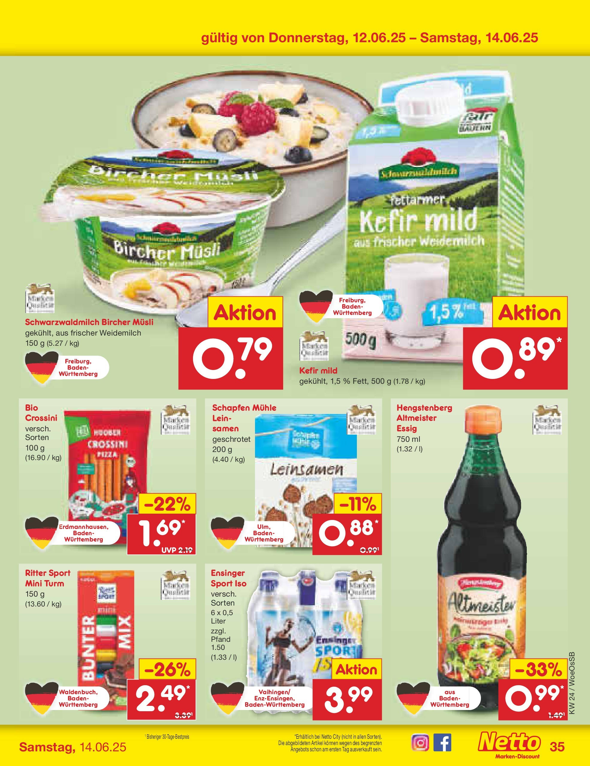 Netto Marken-Discount prospekt Gemmingen (ab 10.06.2025) » Angebote | Seite: 53 | Produkte: Musli, Kefir, Essig, Ritter sport Netto Marken-Discount prospekt Gemmingen (ab 10.06.2025) » Angebote | Seite: 53 | Produkte: Musli, Kefir, Essig, Ritter sport