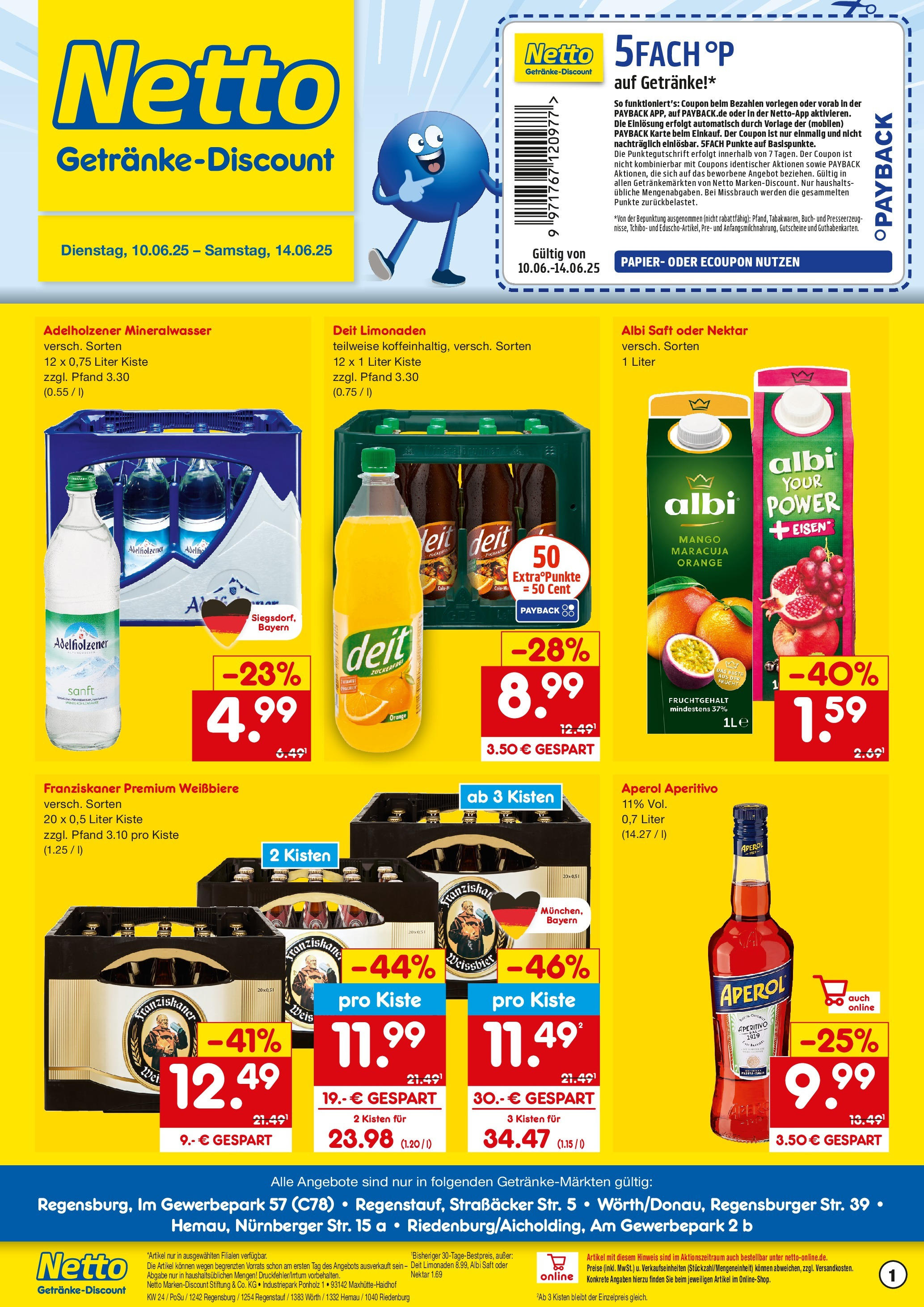 Netto Marken-Discount prospekt Wörth-Donau	 (ab 10.06.2025) » Angebote | Seite: 1 | Produkte: Weißbier, Adelholzener, Aperol, Saft