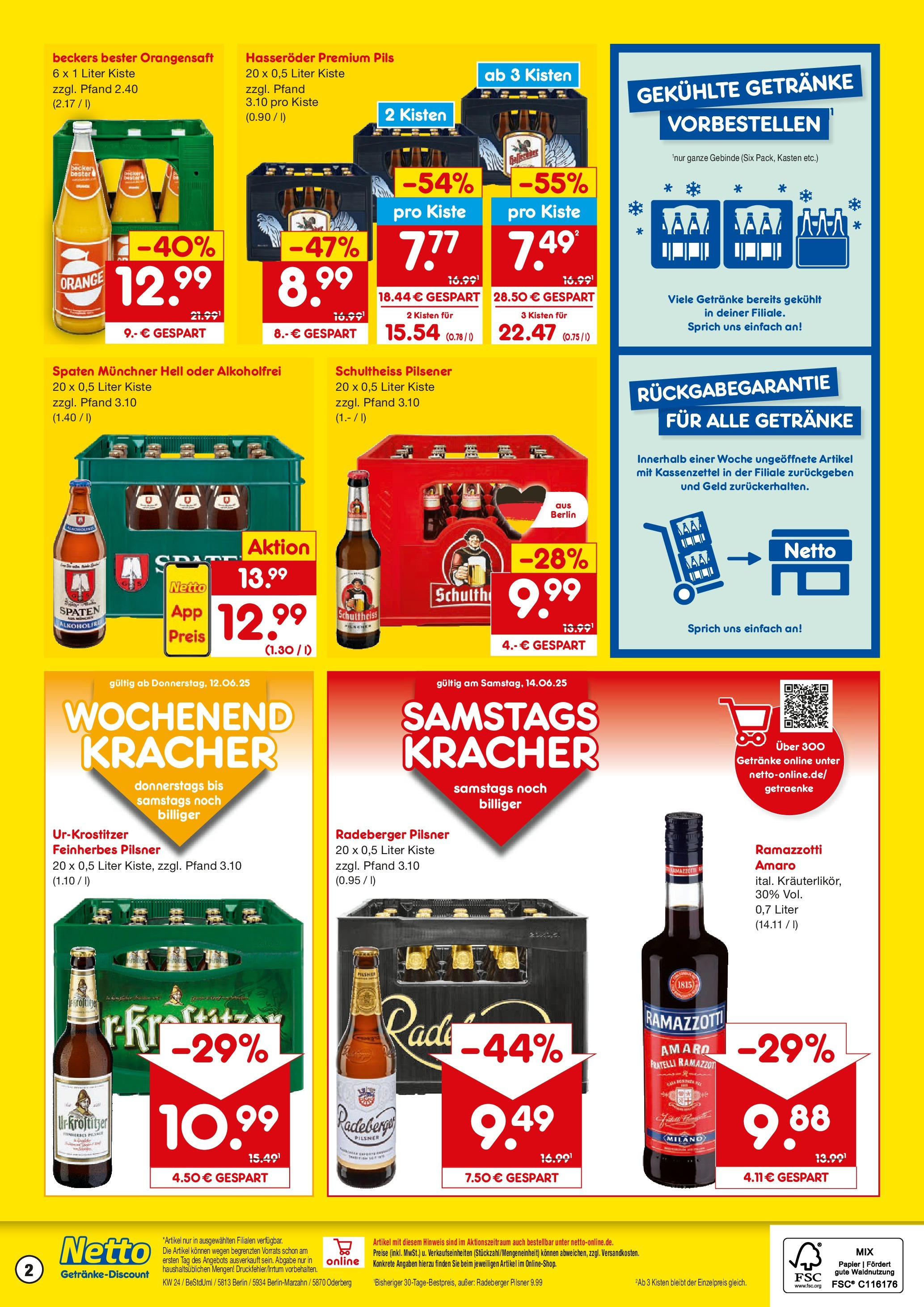 Netto Marken-Discount prospekt Oderberg	 (ab 10.06.2025) » Angebote | Seite: 2 | Produkte: Pils, Orangensaft, Hasseröder, Radeberger pilsner