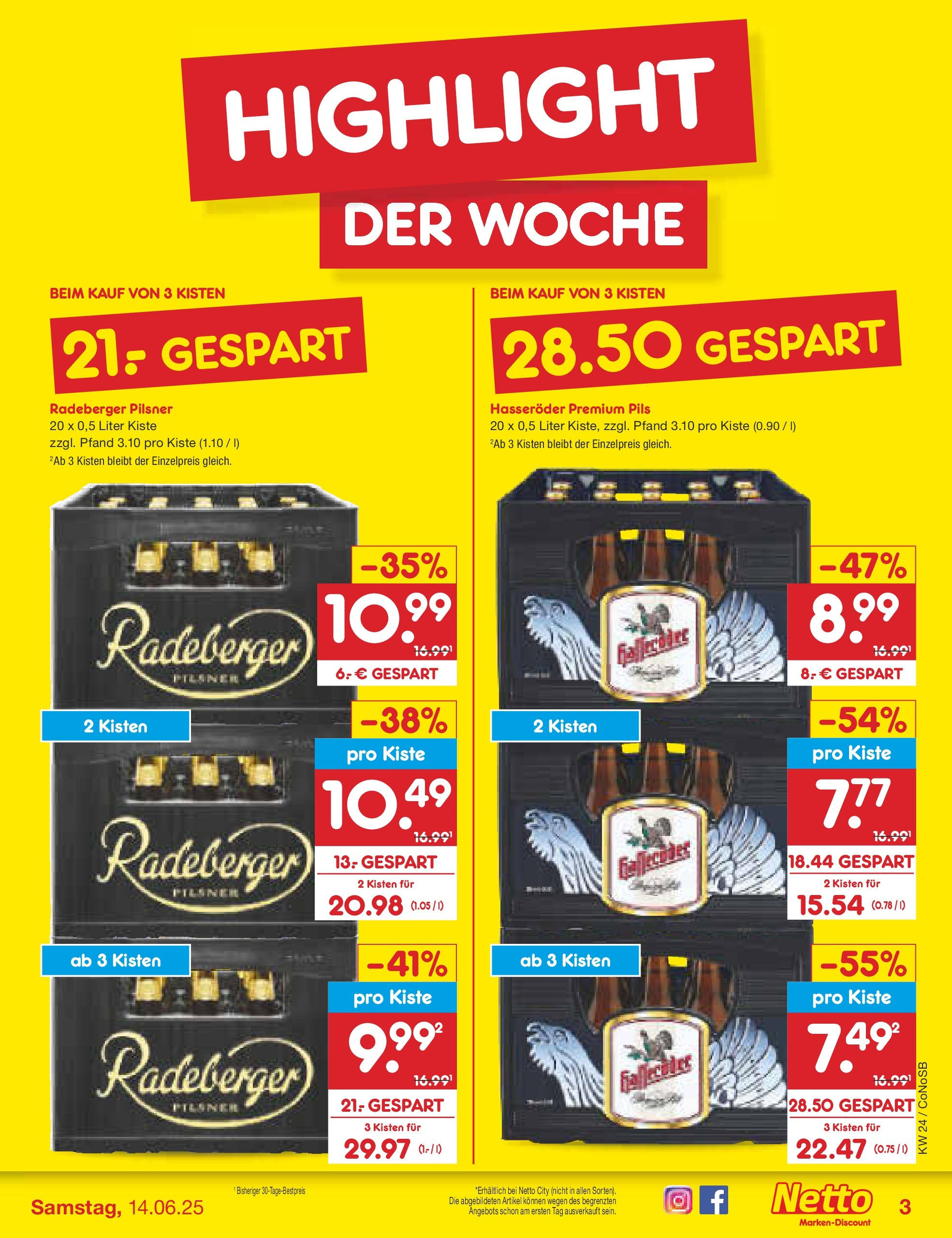 Netto Marken-Discount prospekt Kloster Lehnin (ab 10.06.2025) » Angebote | Seite: 3 | Produkte: Pils, Hasseröder, Radeberger pilsner Netto Marken-Discount prospekt Kloster Lehnin (ab 10.06.2025) » Angebote | Seite: 3 | Produkte: Pils, Hasseröder, Radeberger pilsner
