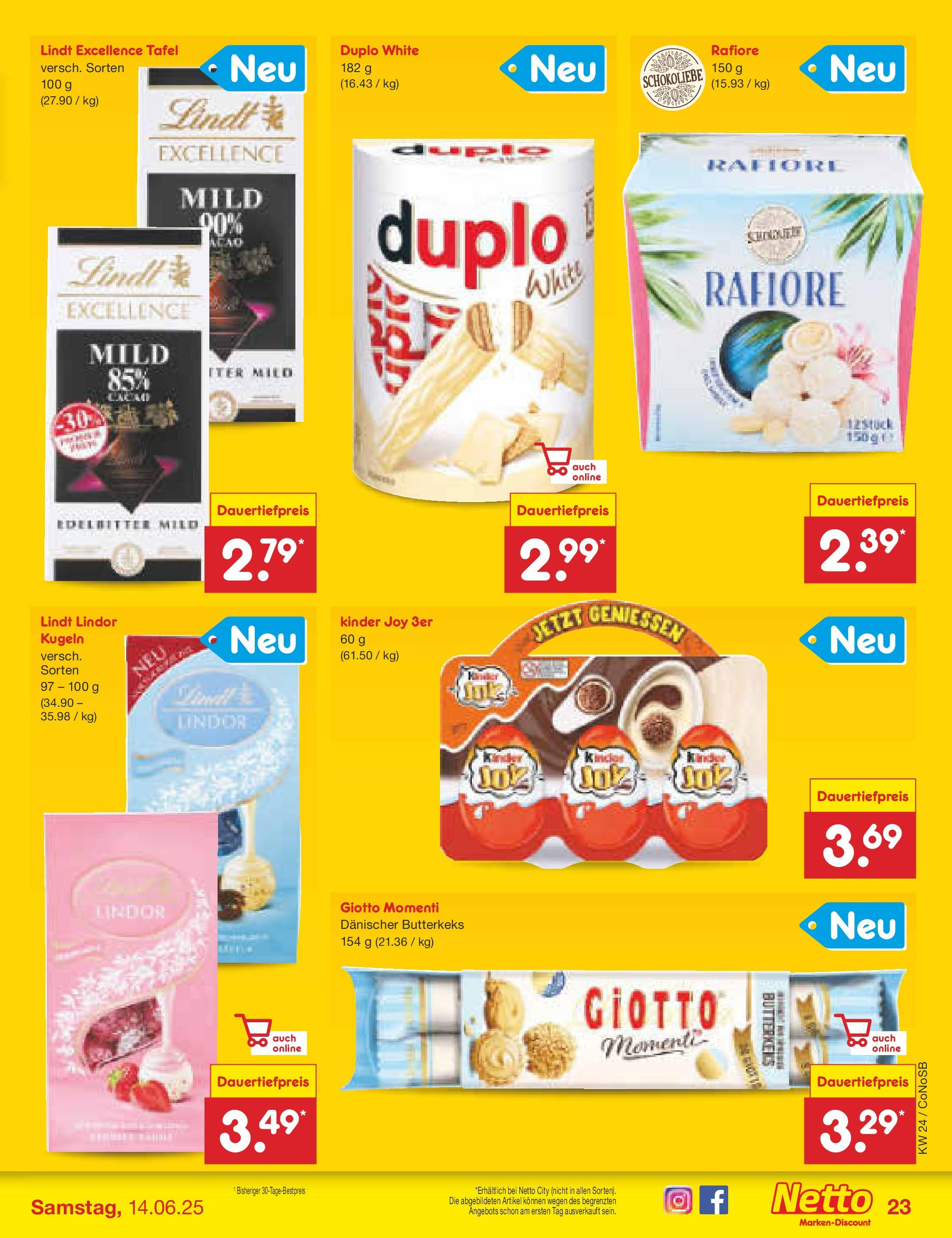 Netto Marken-Discount prospekt Kloster Lehnin (ab 10.06.2025) » Angebote | Seite: 39 | Produkte: Kinder joy, Lindt Netto Marken-Discount prospekt Kloster Lehnin (ab 10.06.2025) » Angebote | Seite: 39 | Produkte: Kinder joy, Lindt