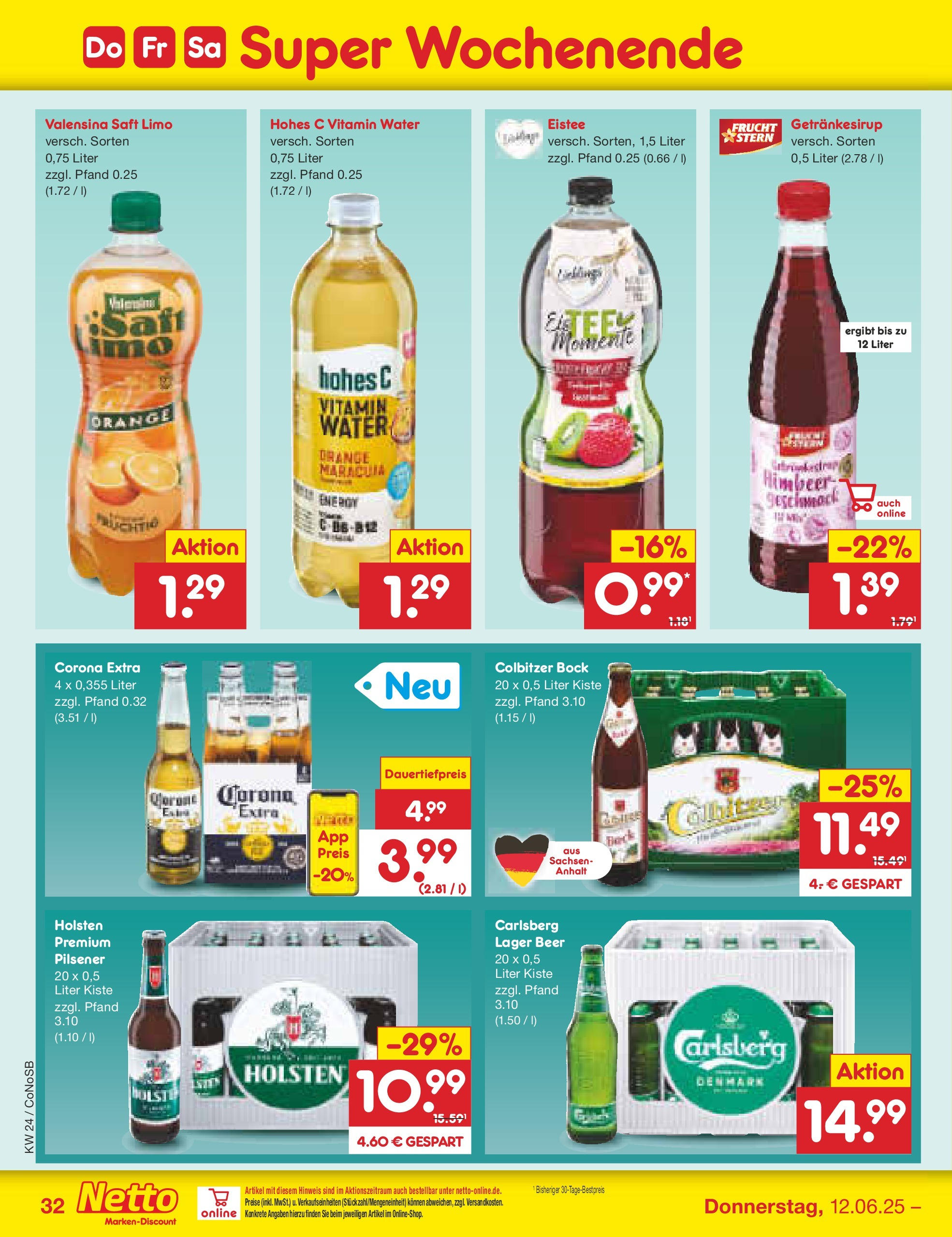 Netto Marken-Discount prospekt Kloster Lehnin (ab 10.06.2025) » Angebote | Seite: 50 | Produkte: Carlsberg, Holsten, Valensina, Hohes c Netto Marken-Discount prospekt Kloster Lehnin (ab 10.06.2025) » Angebote | Seite: 50 | Produkte: Carlsberg, Holsten, Valensina, Hohes c