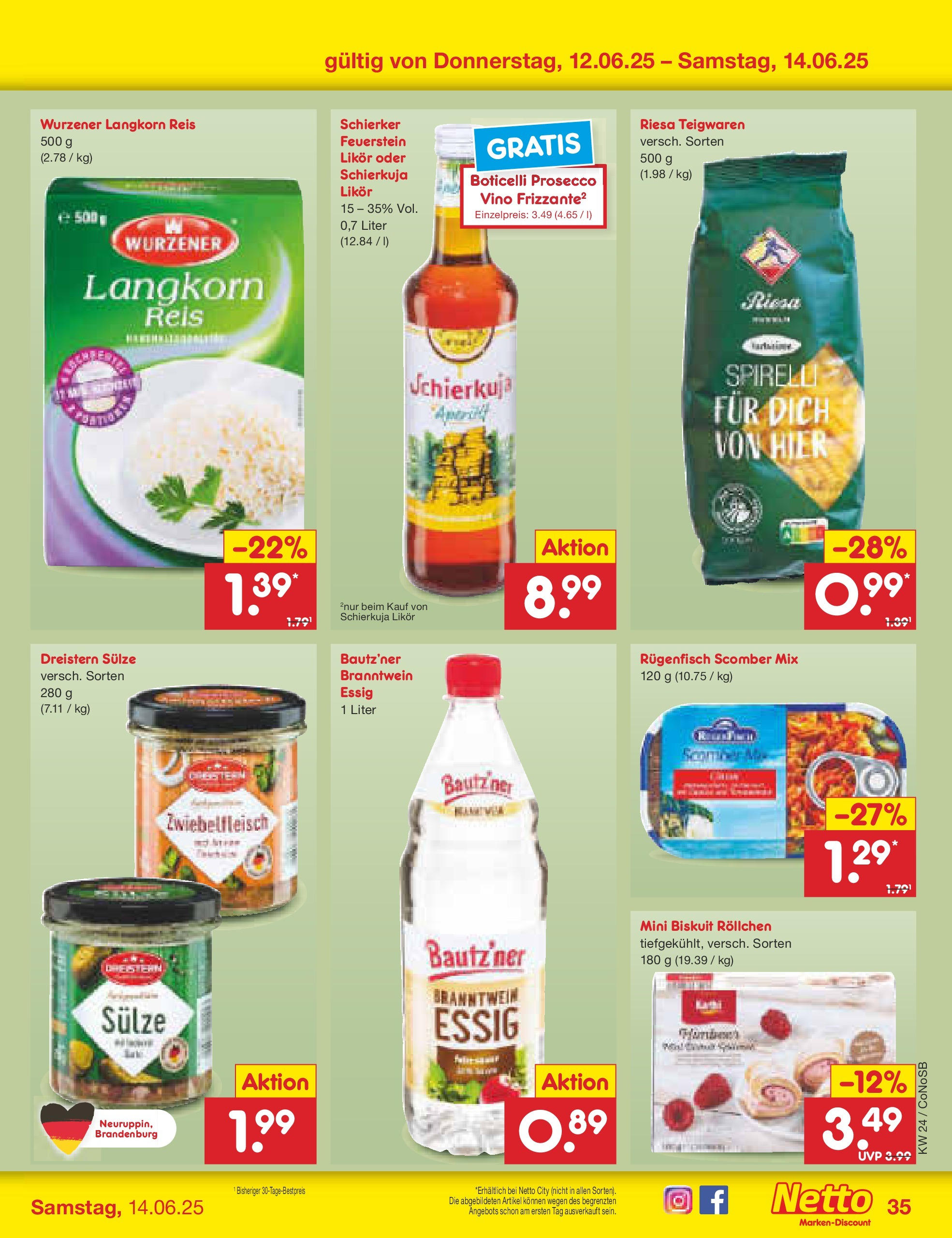 Netto Marken-Discount prospekt Kloster Lehnin (ab 10.06.2025) » Angebote | Seite: 53 | Produkte: Likör, Prosecco, Pasta, Reis Netto Marken-Discount prospekt Kloster Lehnin (ab 10.06.2025) » Angebote | Seite: 53 | Produkte: Likör, Prosecco, Pasta, Reis