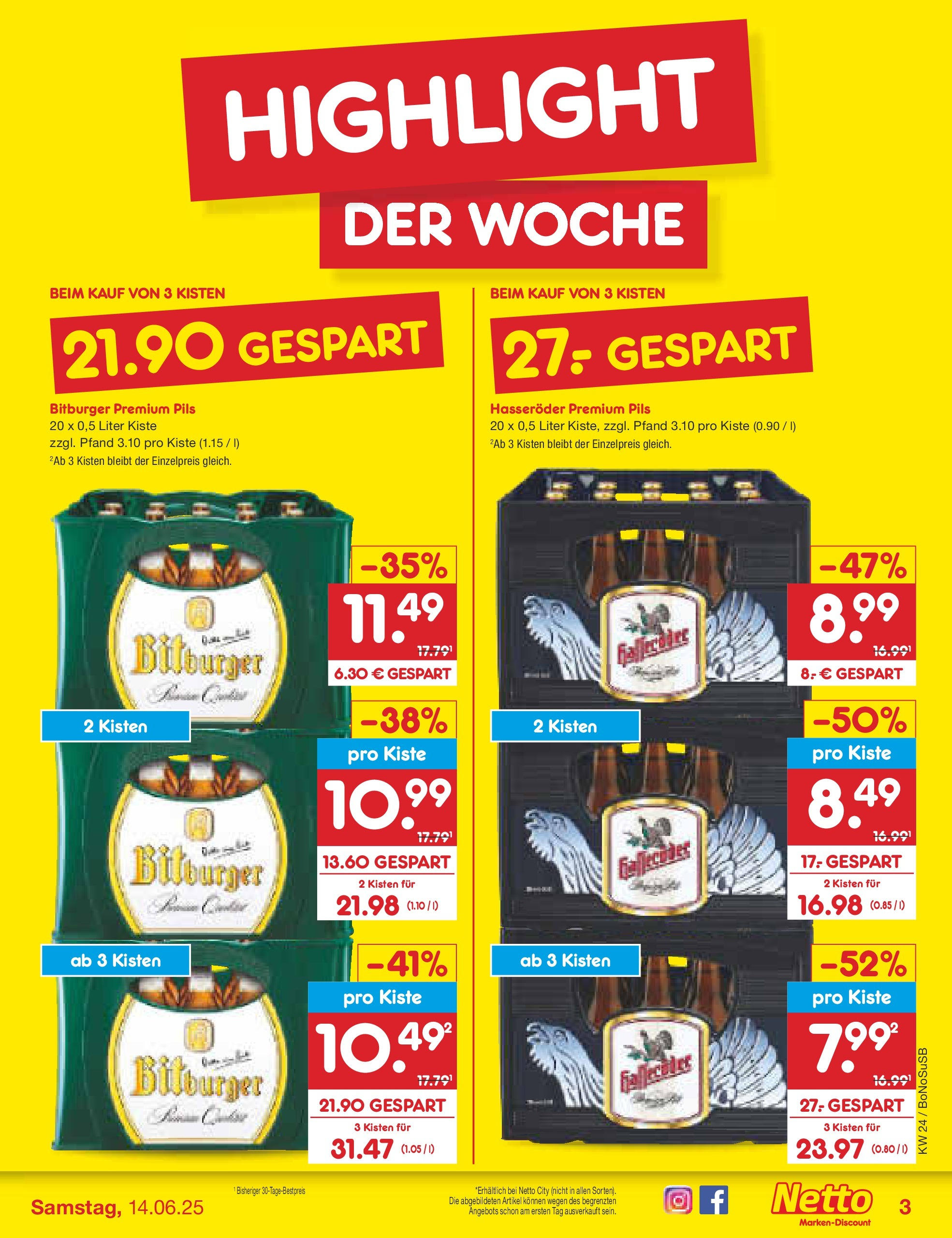 Netto Marken-Discount prospekt Stadtlohn (ab 10.06.2025) » Angebote | Seite: 3 | Produkte: Bitburger, Pils, Hasseröder Netto Marken-Discount prospekt Stadtlohn (ab 10.06.2025) » Angebote | Seite: 3 | Produkte: Bitburger, Pils, Hasseröder