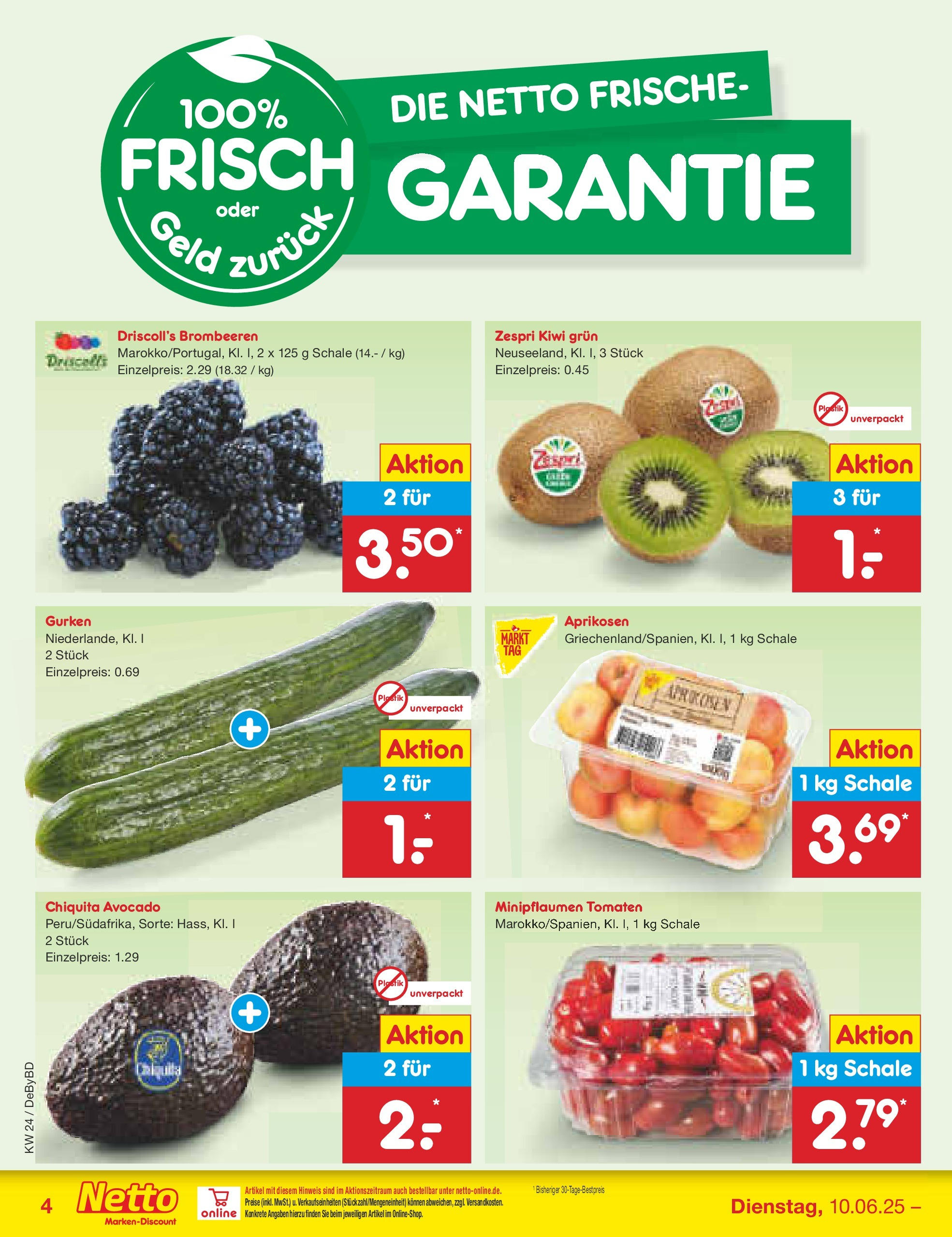 Netto Marken-Discount - Netto: Wochenangebote (ab 10.06.2025) » Angebote | Seite: 4 | Produkte: Tomaten, Avocado, Kiwi, Gurken Netto Marken-Discount - Netto: Wochenangebote (ab 10.06.2025) » Angebote | Seite: 4 | Produkte: Tomaten, Avocado, Kiwi, Gurken