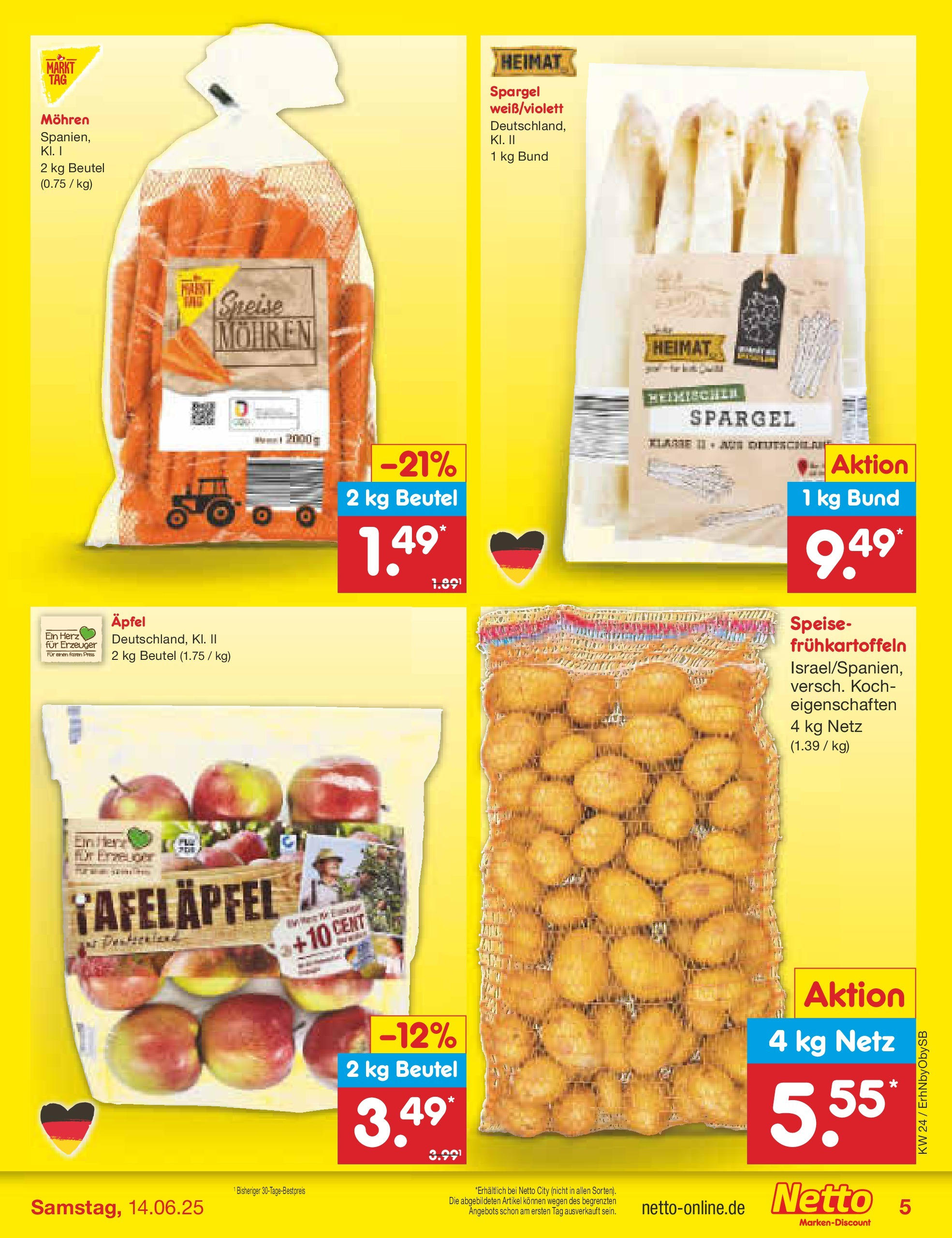 Netto Marken-Discount prospekt Mauern (ab 10.06.2025) » Angebote | Seite: 5 | Produkte: Äpfel, Spargel, Mohren Netto Marken-Discount prospekt Mauern (ab 10.06.2025) » Angebote | Seite: 5 | Produkte: Äpfel, Spargel, Mohren