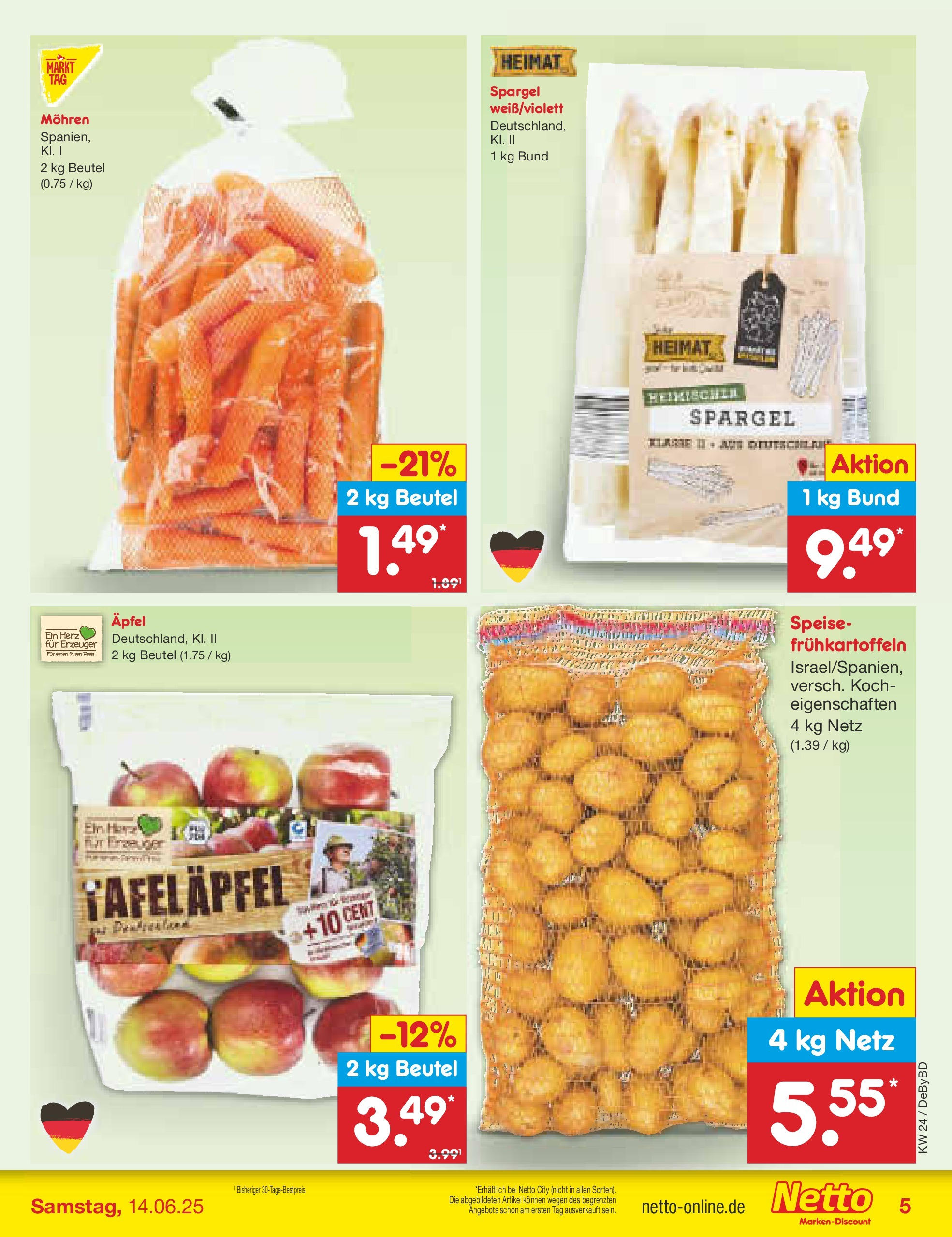 Netto Marken-Discount - Netto: Wochenangebote (ab 10.06.2025) » Angebote | Seite: 5 | Produkte: Äpfel, Spargel, Mohren Netto Marken-Discount - Netto: Wochenangebote (ab 10.06.2025) » Angebote | Seite: 5 | Produkte: Äpfel, Spargel, Mohren