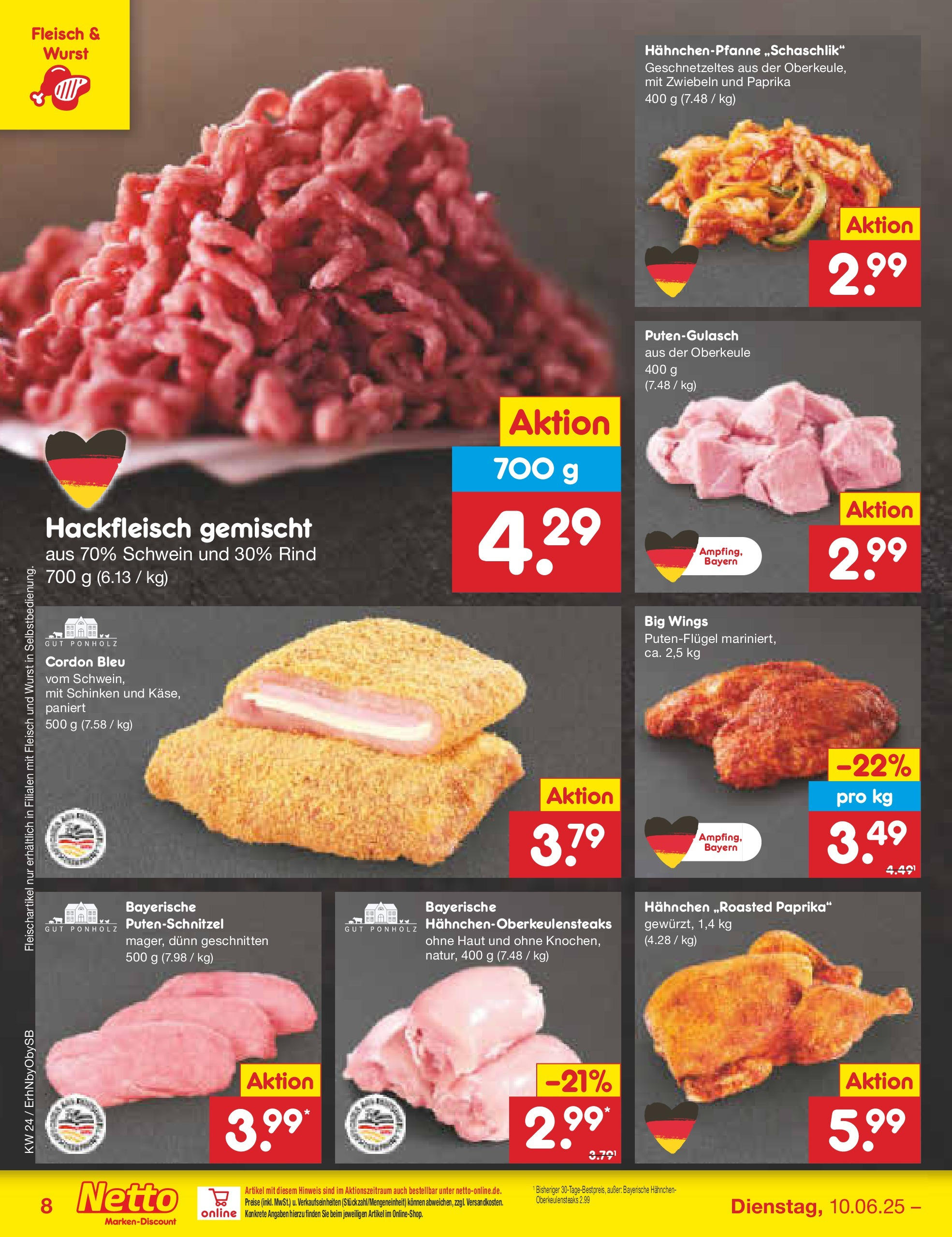 Netto Marken-Discount prospekt Mauern (ab 10.06.2025) » Angebote | Seite: 8 | Produkte: Hahnchen, Paprika, Putenschnitzel, Hackfleisch Netto Marken-Discount prospekt Mauern (ab 10.06.2025) » Angebote | Seite: 8 | Produkte: Hahnchen, Paprika, Putenschnitzel, Hackfleisch