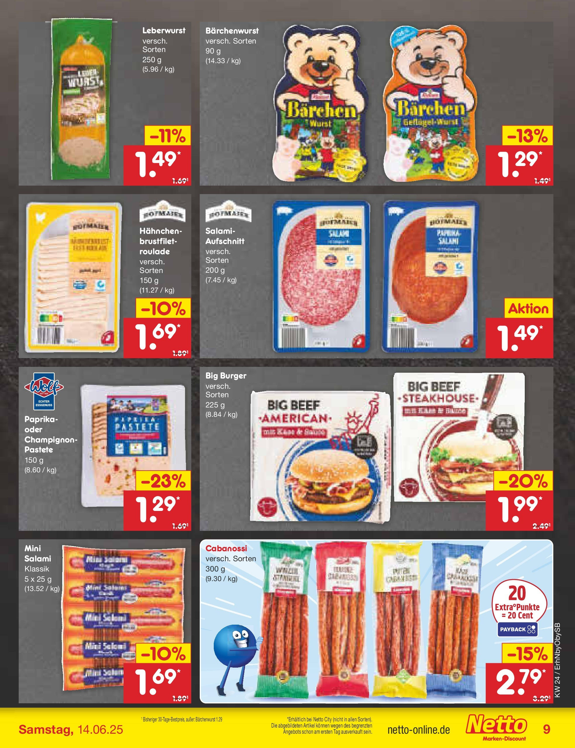 Netto Marken-Discount prospekt Mauern (ab 10.06.2025) » Angebote | Seite: 9 | Produkte: Hahnchen, Burger, Paprika, Salami Netto Marken-Discount prospekt Mauern (ab 10.06.2025) » Angebote | Seite: 9 | Produkte: Hahnchen, Burger, Paprika, Salami