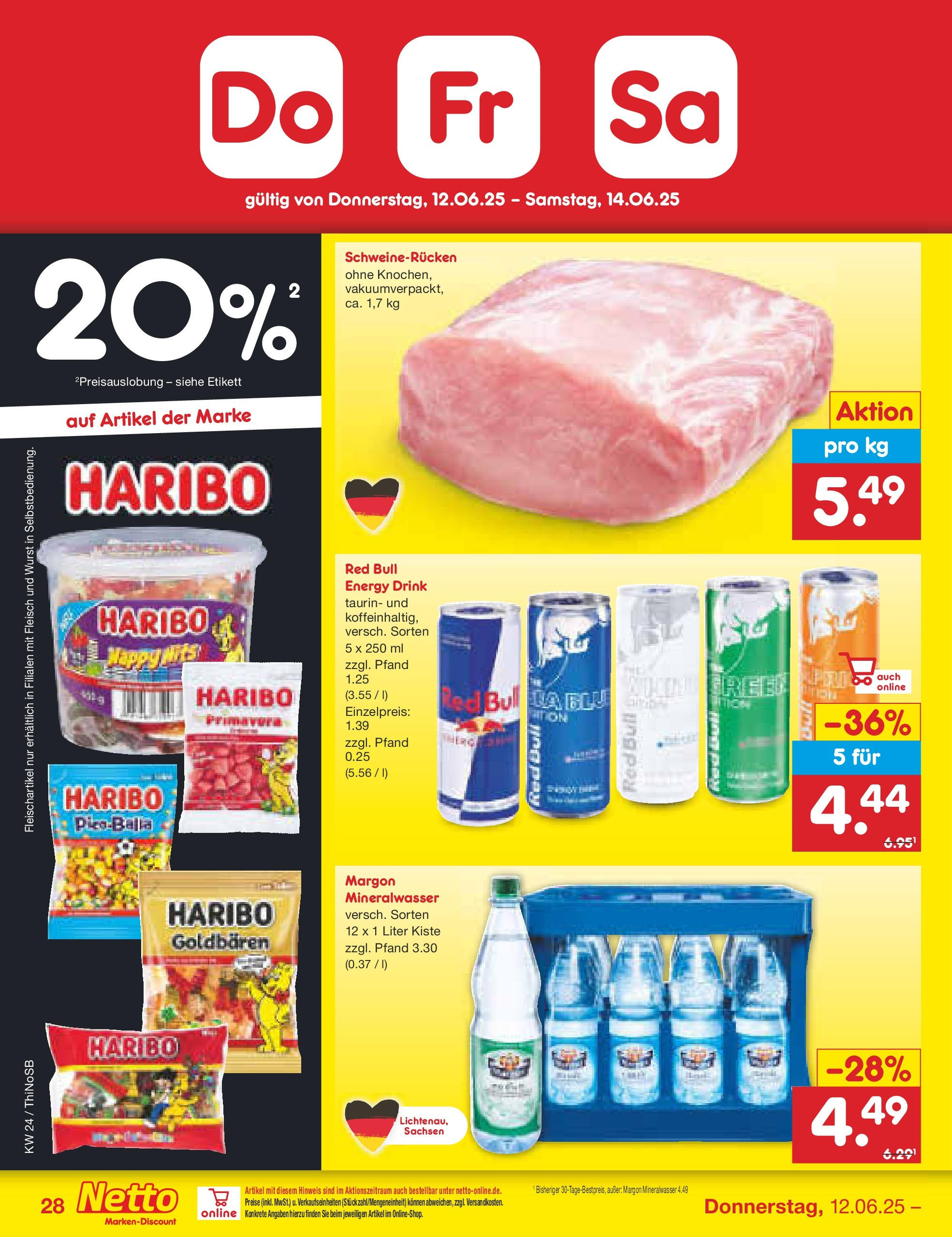 Netto Marken-Discount prospekt Spremberg (ab 10.06.2025) » Angebote | Seite: 46 | Produkte: Red bull, Mineralwasser, Schweinerucken, Fleisch Netto Marken-Discount prospekt Spremberg (ab 10.06.2025) » Angebote | Seite: 46 | Produkte: Red bull, Mineralwasser, Schweinerucken, Fleisch