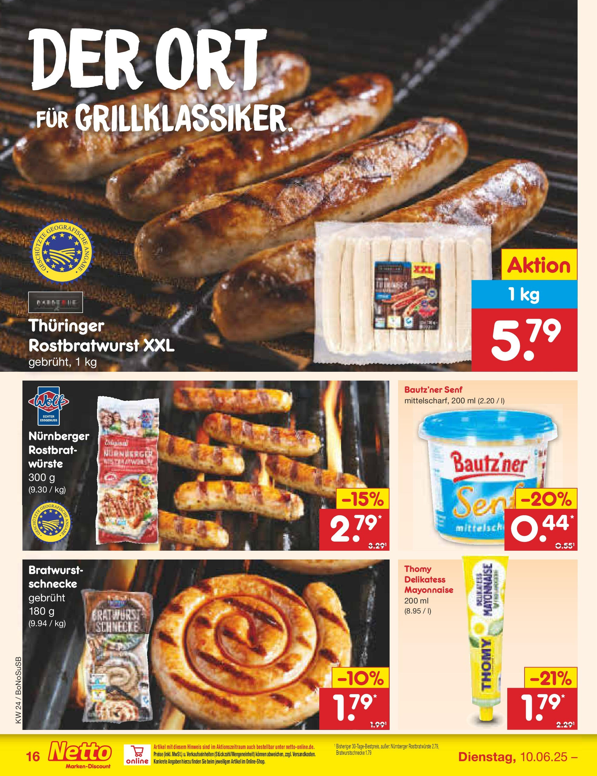 Netto Marken-Discount prospekt Stadtlohn (ab 10.06.2025) » Angebote | Seite: 20 | Produkte: Bratwurst, Mayonnaise Netto Marken-Discount prospekt Stadtlohn (ab 10.06.2025) » Angebote | Seite: 20 | Produkte: Bratwurst, Mayonnaise