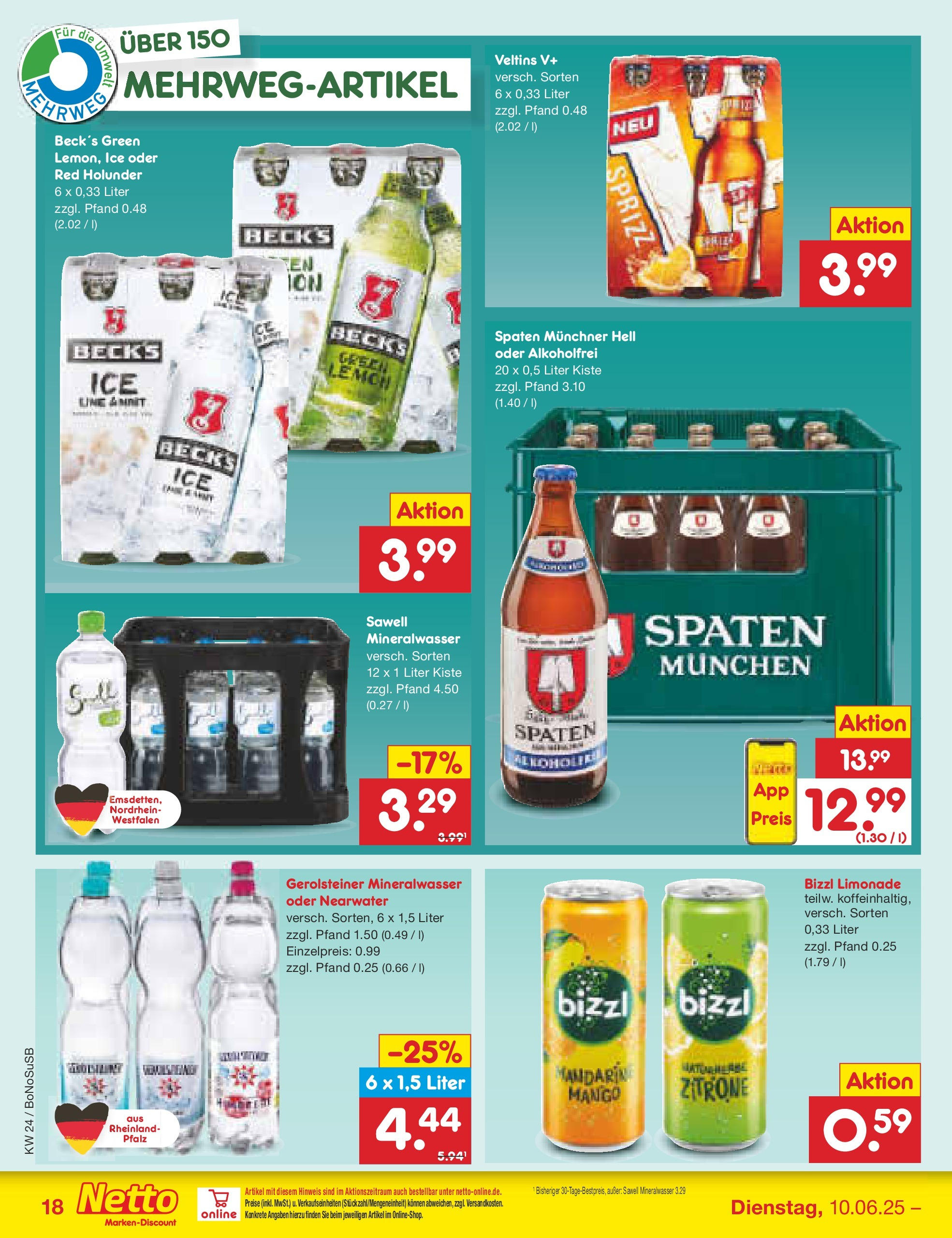 Netto Marken-Discount prospekt Stadtlohn (ab 10.06.2025) » Angebote | Seite: 26 | Produkte: Limonade, Mineralwasser, Veltins, Gerolsteiner Netto Marken-Discount prospekt Stadtlohn (ab 10.06.2025) » Angebote | Seite: 26 | Produkte: Limonade, Mineralwasser, Veltins, Gerolsteiner