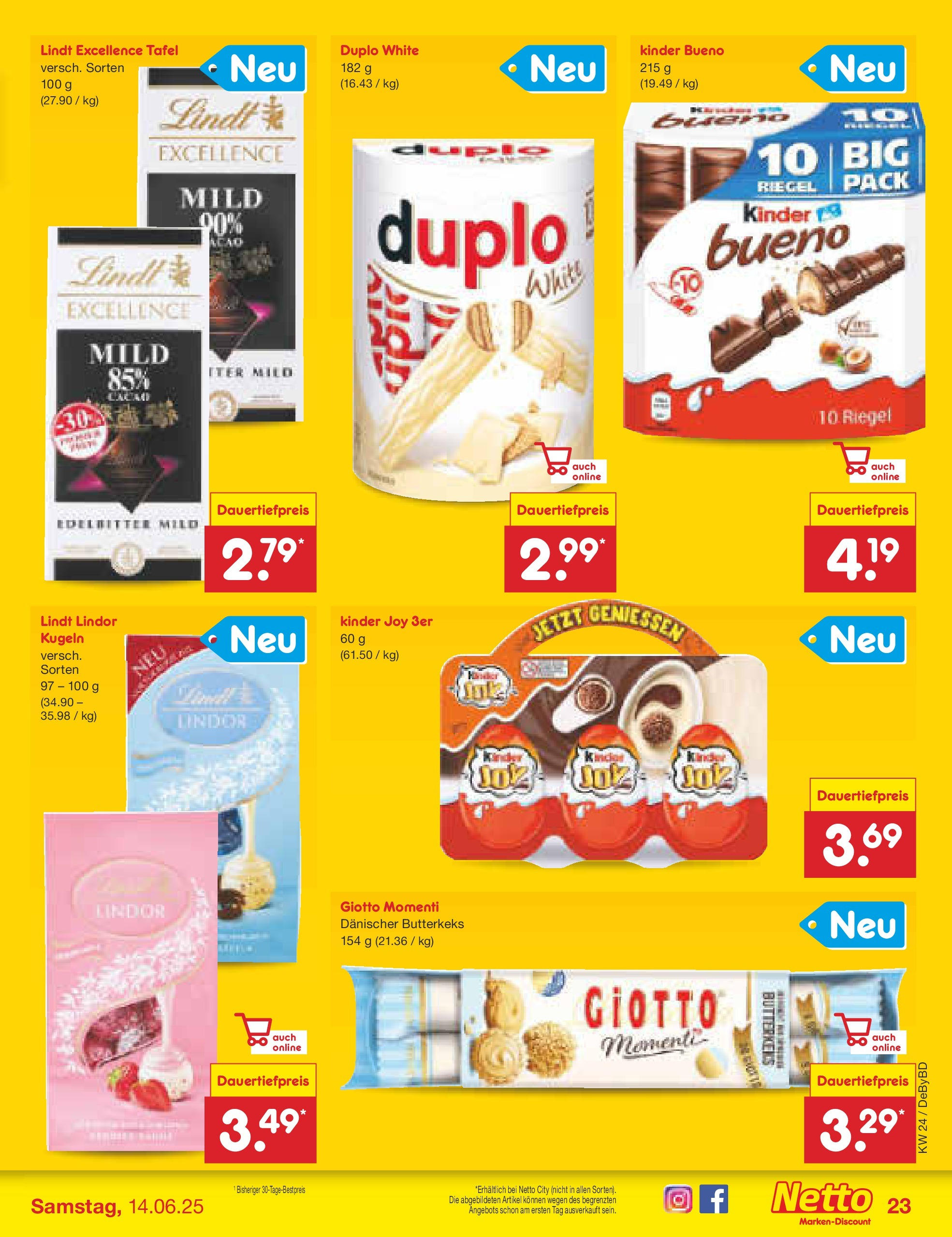Netto Marken-Discount - Netto: Wochenangebote (ab 10.06.2025) » Angebote | Seite: 39 | Produkte: Kinder bueno, Kinder joy, Duplo riegel, Lindt Netto Marken-Discount - Netto: Wochenangebote (ab 10.06.2025) » Angebote | Seite: 39 | Produkte: Kinder bueno, Kinder joy, Duplo riegel, Lindt