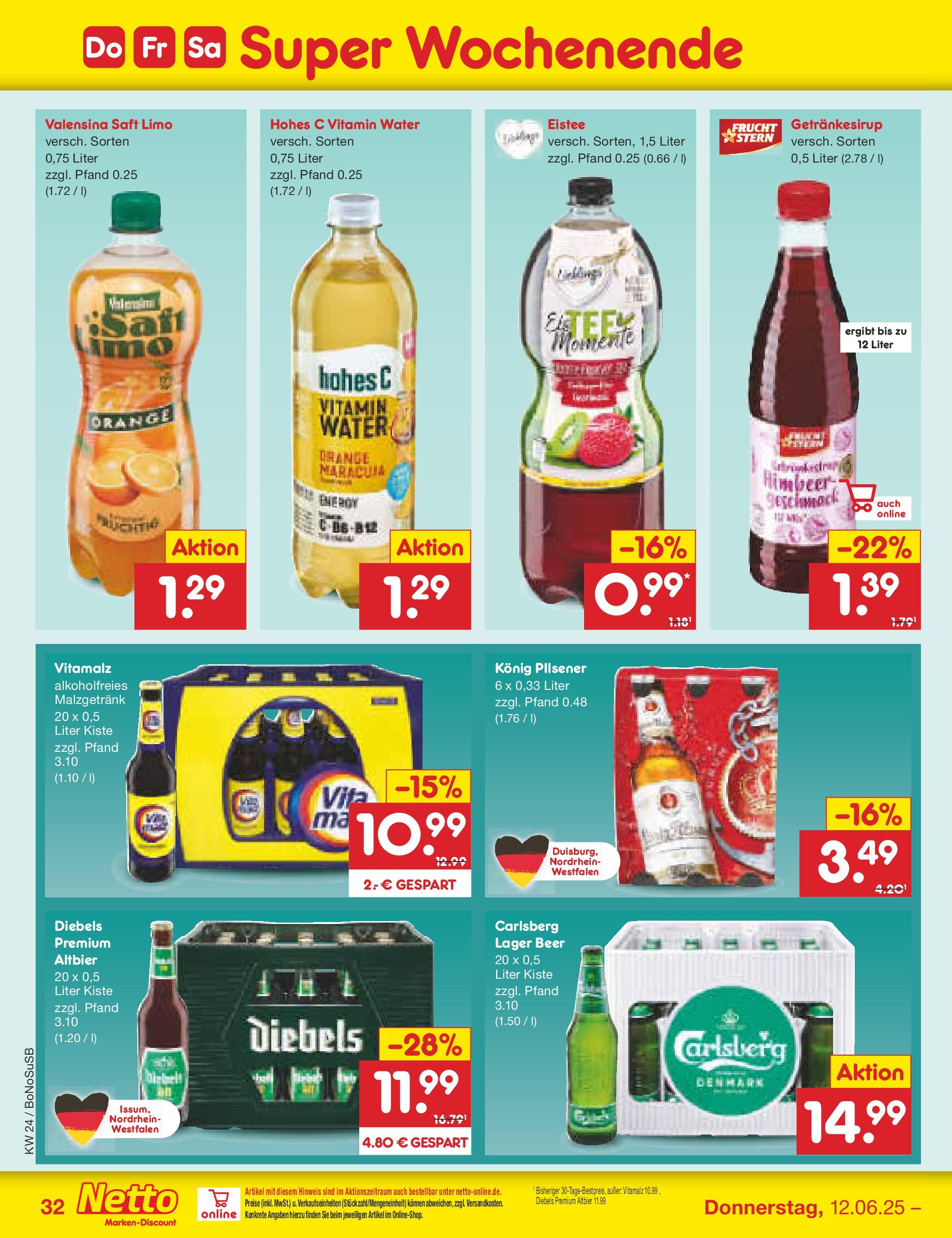 Netto Marken-Discount prospekt Stadtlohn (ab 10.06.2025) » Angebote | Seite: 50 | Produkte: Konig pilsener, Valensina, Diebels, Hohes c Netto Marken-Discount prospekt Stadtlohn (ab 10.06.2025) » Angebote | Seite: 50 | Produkte: Konig pilsener, Valensina, Diebels, Hohes c