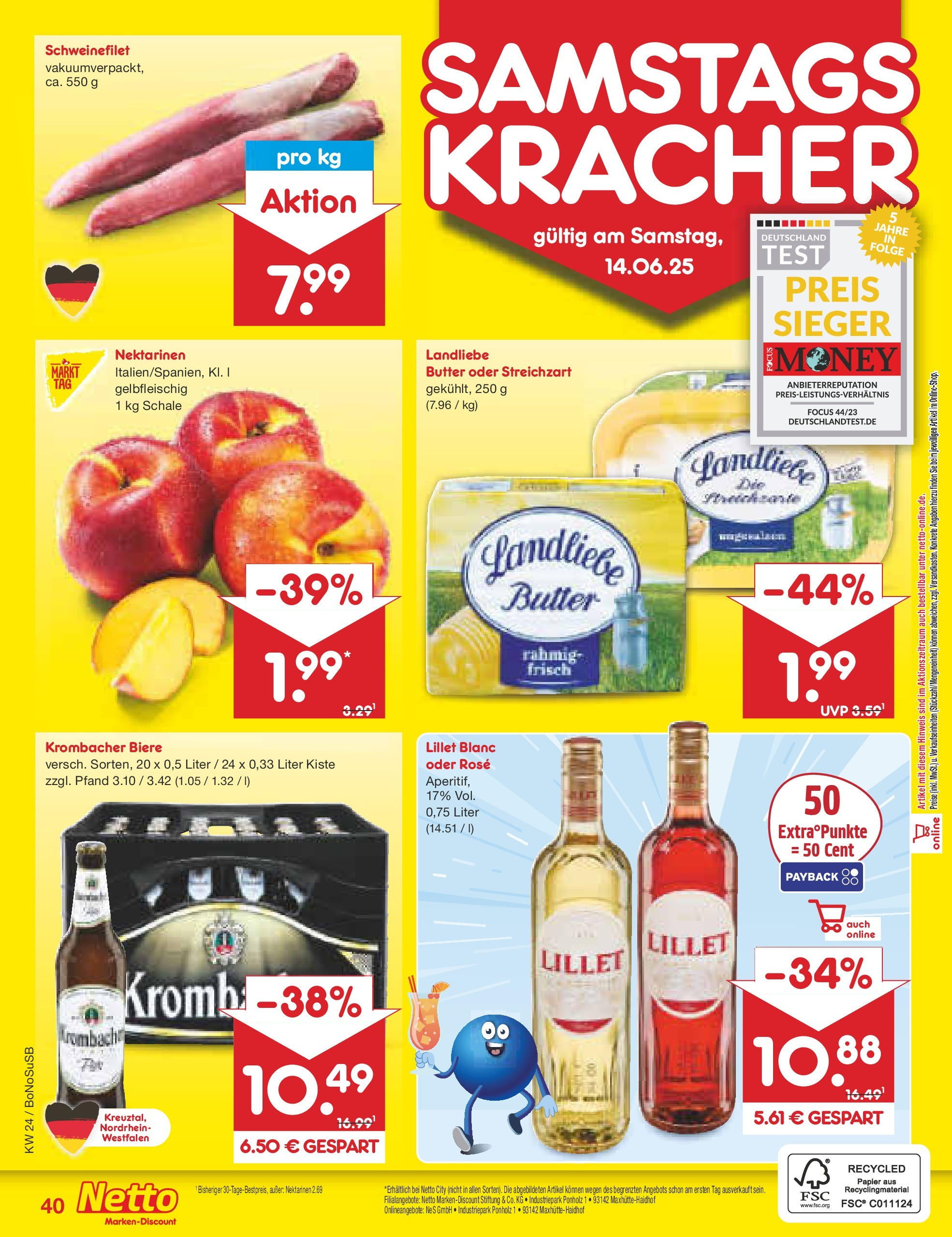 Netto Marken-Discount prospekt Stadtlohn (ab 10.06.2025) » Angebote | Seite: 62 | Produkte: Nektarinen, Landliebe butter, Schweinefilet, Krombacher Netto Marken-Discount prospekt Stadtlohn (ab 10.06.2025) » Angebote | Seite: 62 | Produkte: Nektarinen, Landliebe butter, Schweinefilet, Krombacher