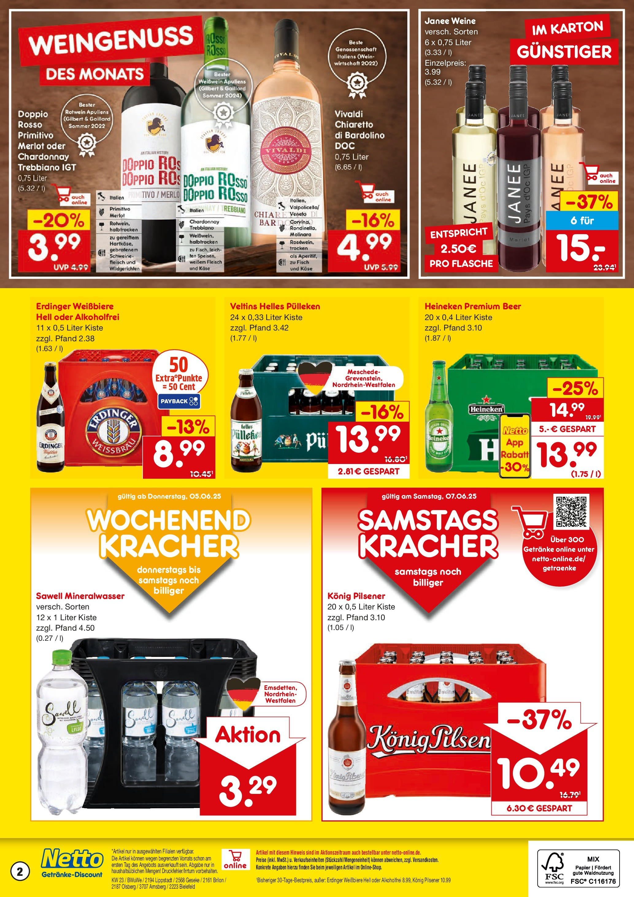 Netto Marken-Discount prospekt Geseke	 (ab 02.06.2025) » Angebote | Seite: 2 | Produkte: Helles pulleken, Erdinger, Rotwein, Mineralwasser