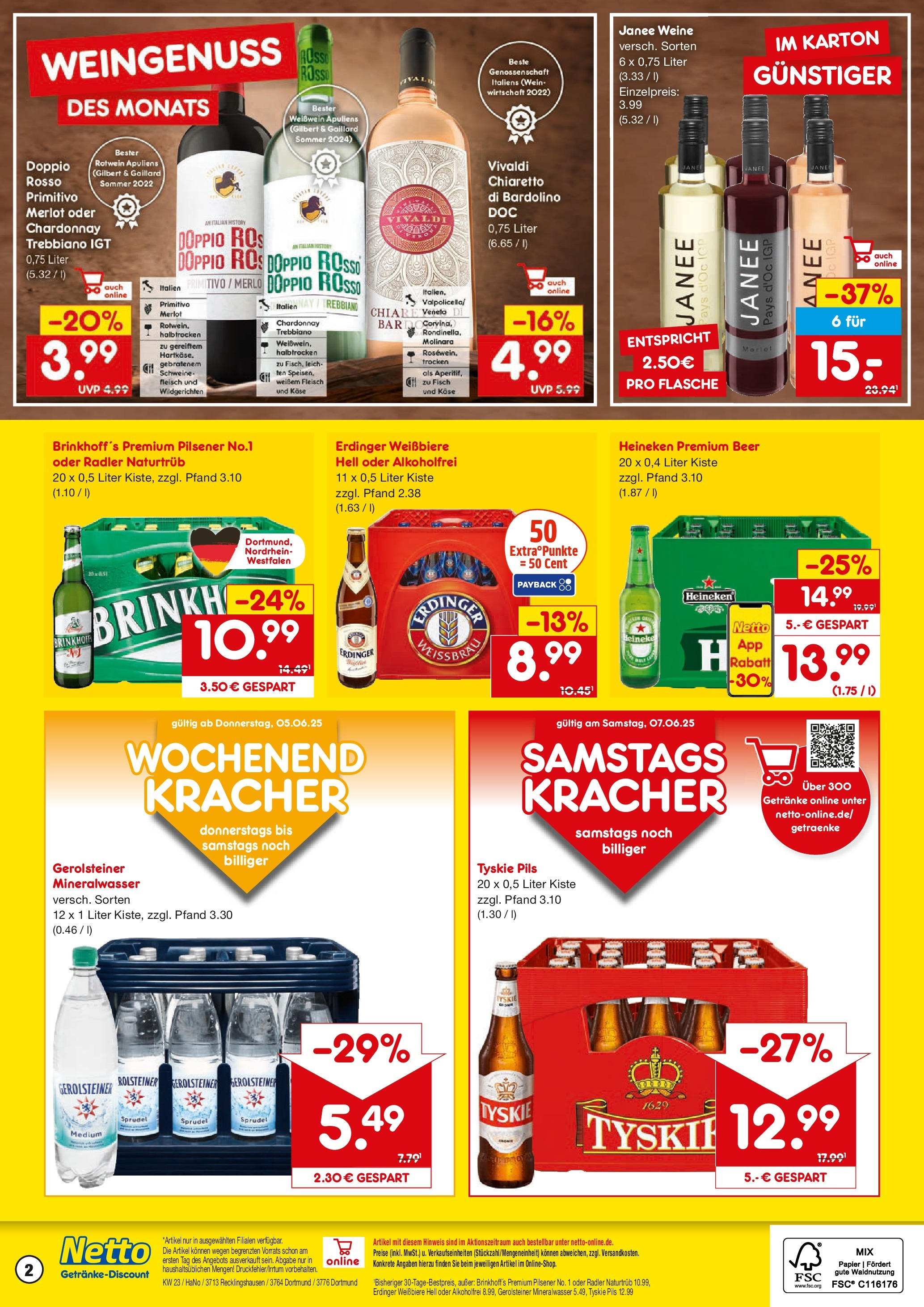 Netto Marken-Discount prospekt Recklinghausen	 (ab 02.06.2025) » Angebote | Seite: 2 | Produkte: Rotwein, Mineralwasser, Fisch, Radler