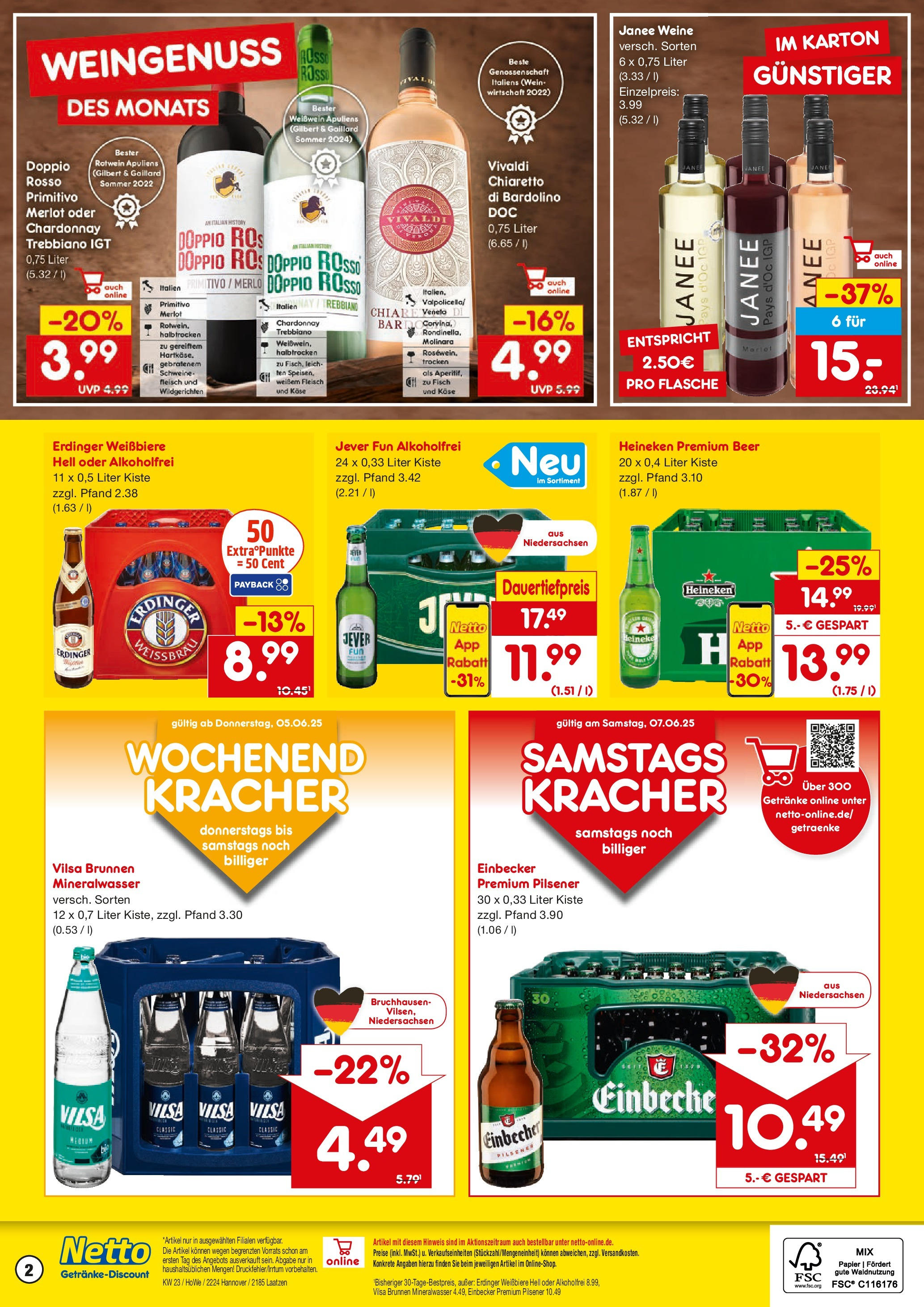 Netto Marken-Discount prospekt Hannover	 (ab 02.06.2025) » Angebote | Seite: 2 | Produkte: Käse, Heineken, Fisch, Wein