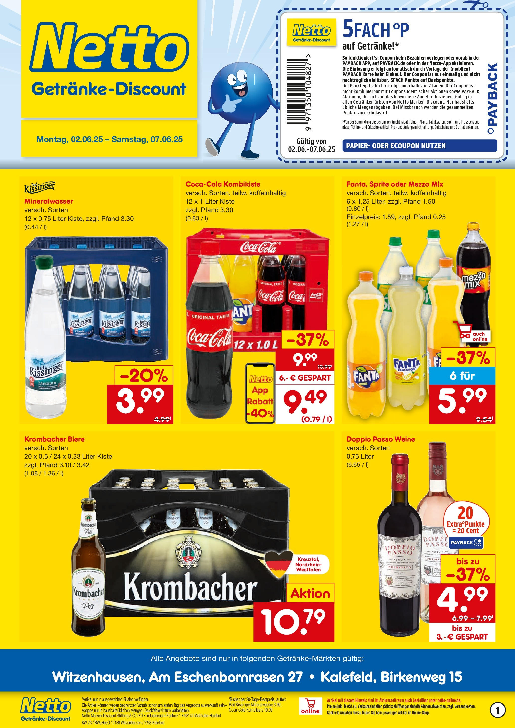 Netto Marken-Discount prospekt Witzenhausen	 (ab 02.06.2025) » Angebote | Seite: 1 | Produkte: Mezzo mix, Coca cola, Mineralwasser, Krombacher