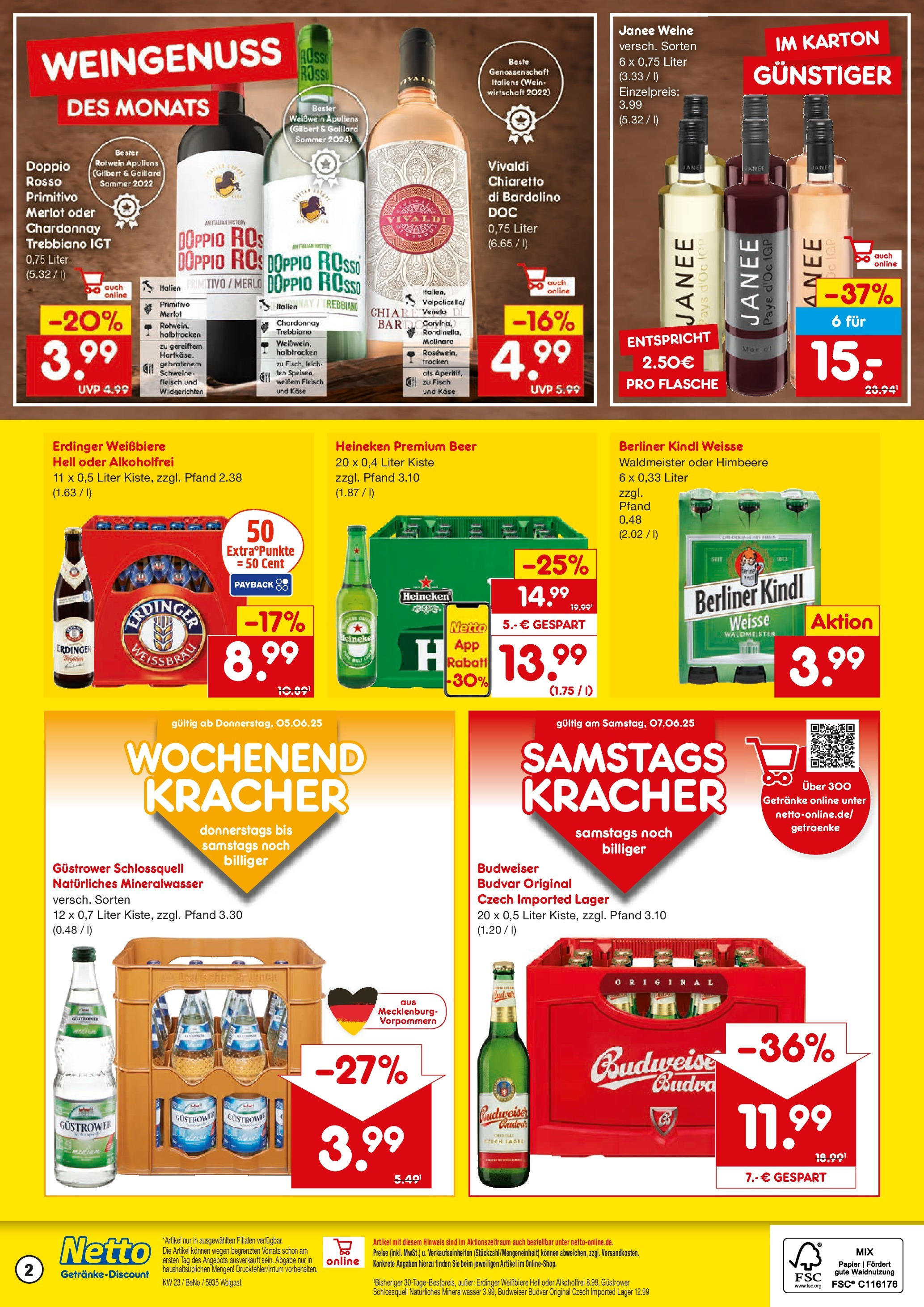 Netto Marken-Discount prospekt Wolgast	 (ab 02.06.2025) » Angebote | Seite: 2 | Produkte: Berliner, Weißwein, Budweiser, Fleisch