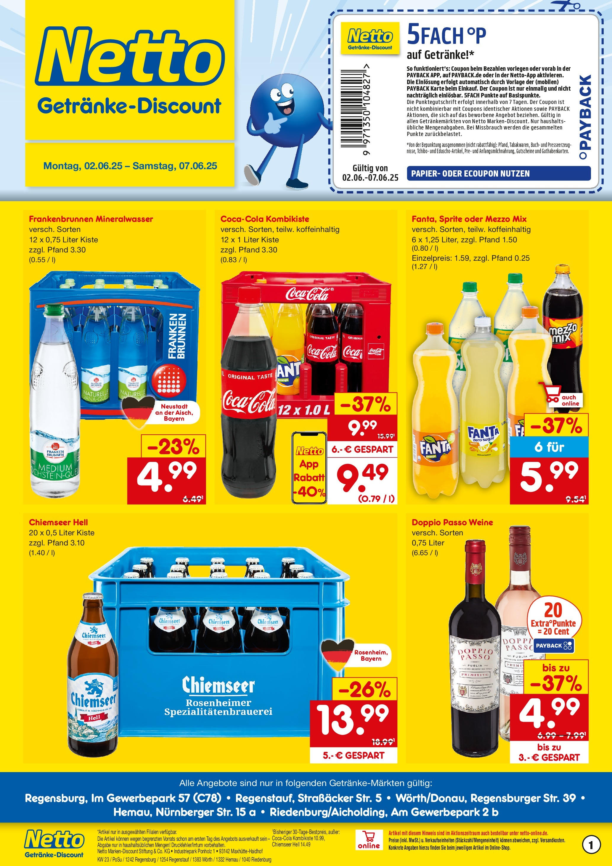 Netto Marken-Discount prospekt Regenstauf	 (ab 02.06.2025) » Angebote | Seite: 1 | Produkte: Fanta, Cola, Mineralwasser, Oder mezzo mix