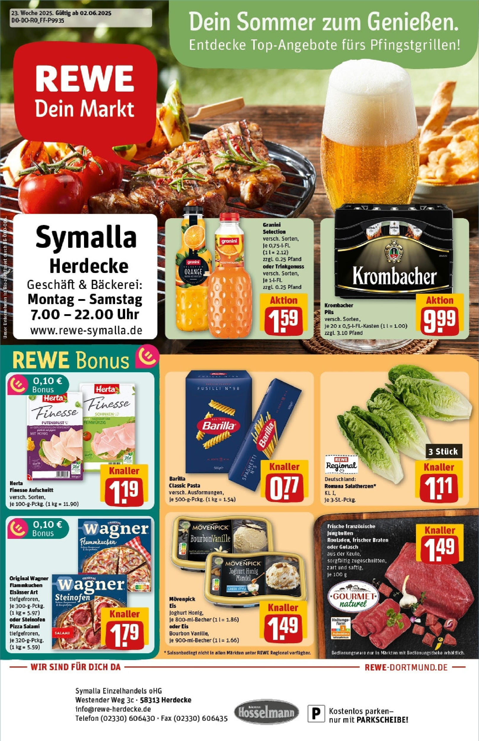 Rewe prospekt Herdecke	 (ab 01.06.2025) zum Blättern » Angebote | Seite: 1 | Produkte: Movenpick eis, Granini, Salami, Eis