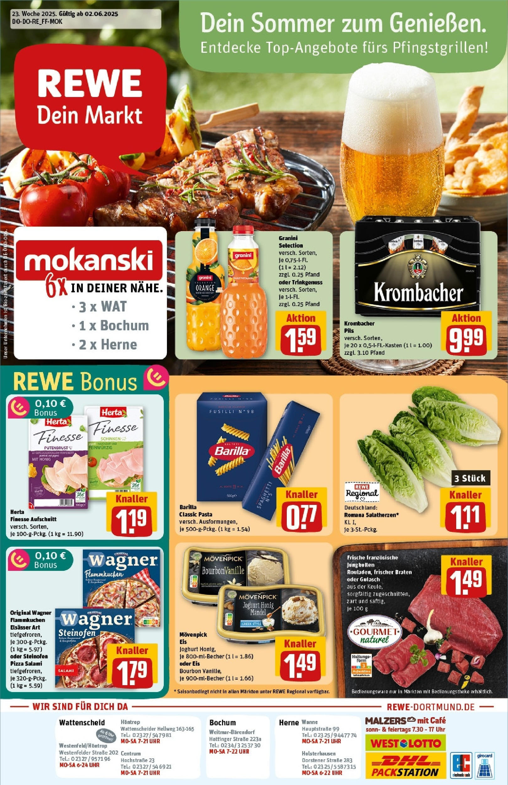 Rewe prospekt Bochum	 (ab 01.06.2025) zum Blättern » Angebote | Seite: 1 | Produkte: Joghurt, Granini, Schinken, Eis