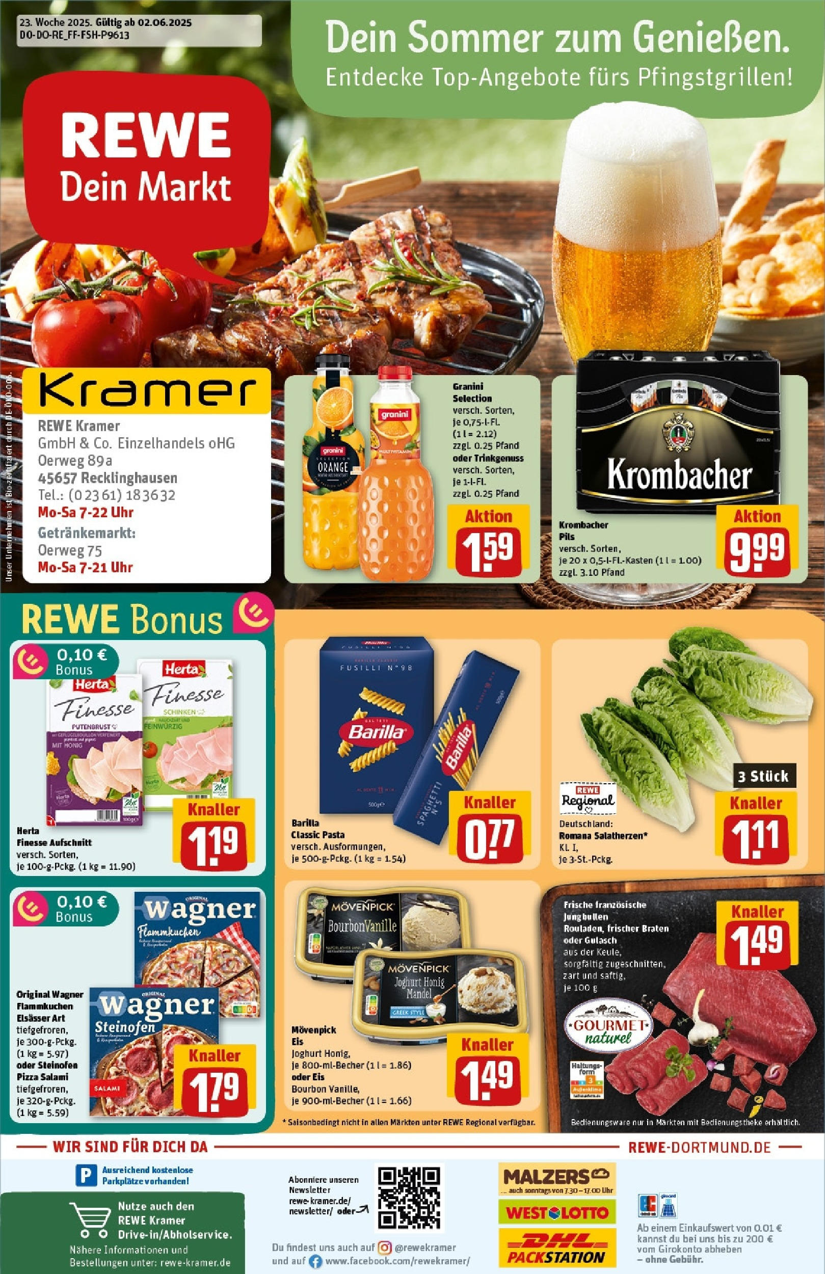 Rewe prospekt Recklinghausen	 (ab 01.06.2025) zum Blättern » Angebote | Seite: 1 | Produkte: Movenpick eis, Krombacher, Pizza, Eis