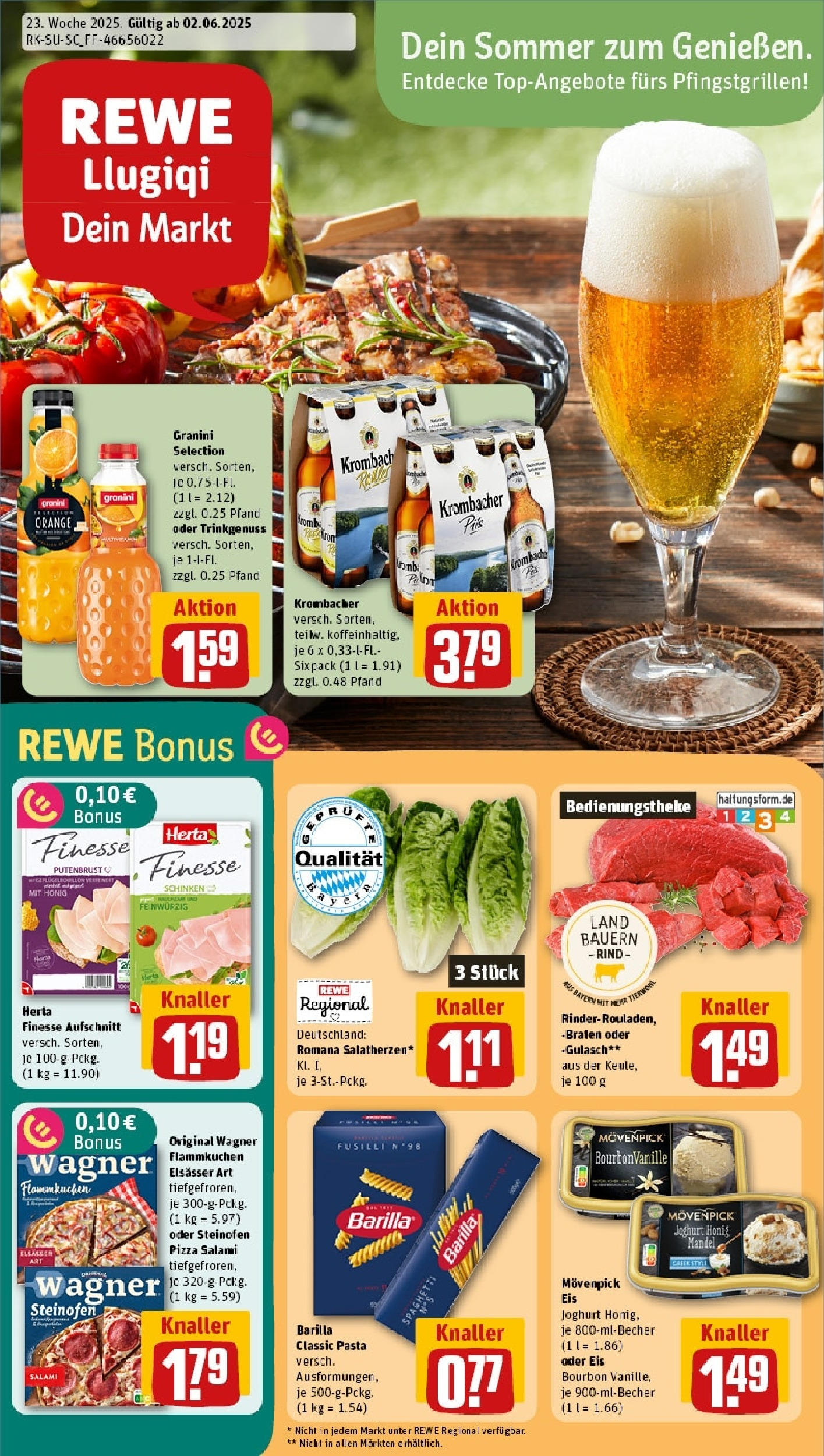 Rewe prospekt Rosenheim	 (ab 01.06.2025) zum Blättern » Angebote | Seite: 1 | Produkte: Barilla, Pasta, Salami, Schinken