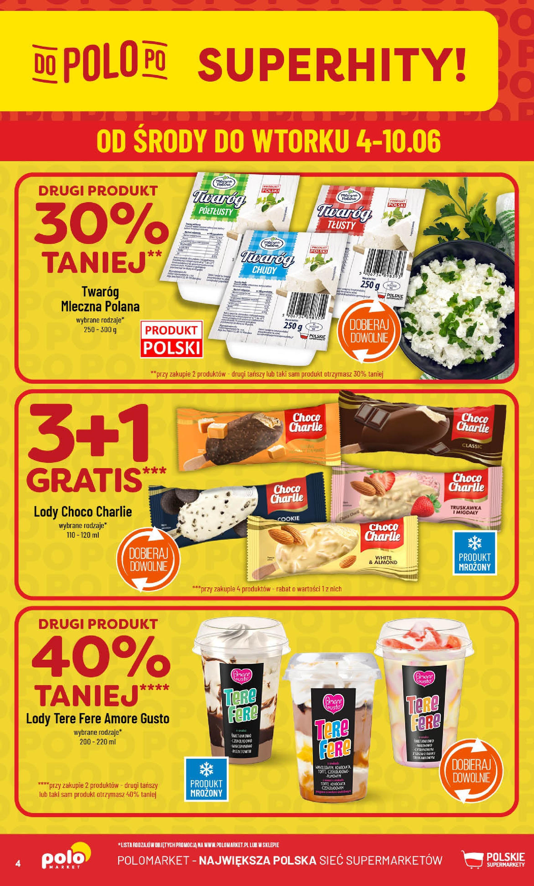 POLOmarket gazetka od jutra (04.06.2025) - Nowa PDF | Strona: 4 | Produkty: Twaróg chudy, Twaróg, Lody
