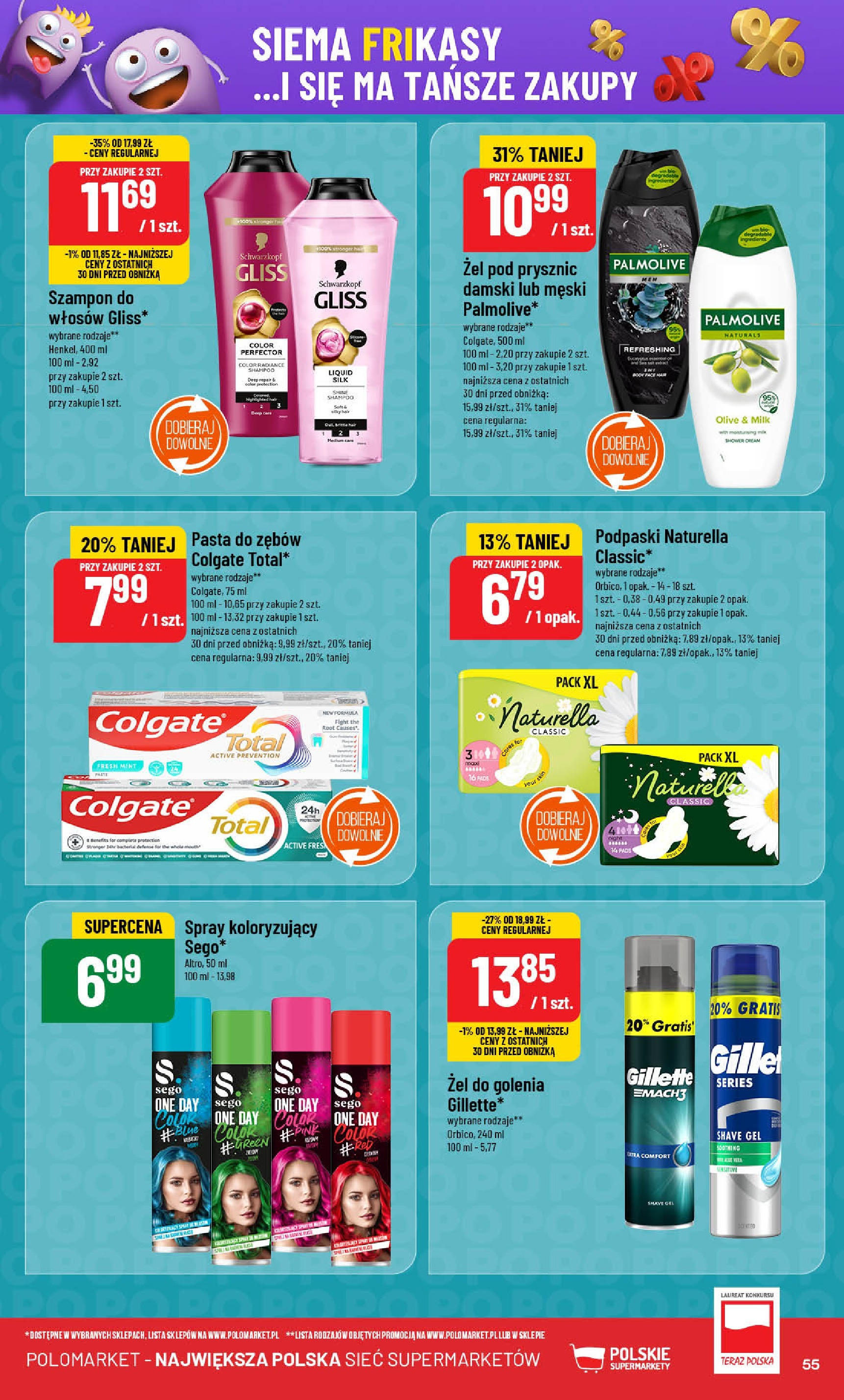 POLOmarket gazetka od jutra (04.06.2025) - Nowa PDF | Strona: 55 | Produkty: Gillette, Podpaski, Prysznic, Żel pod prysznic
