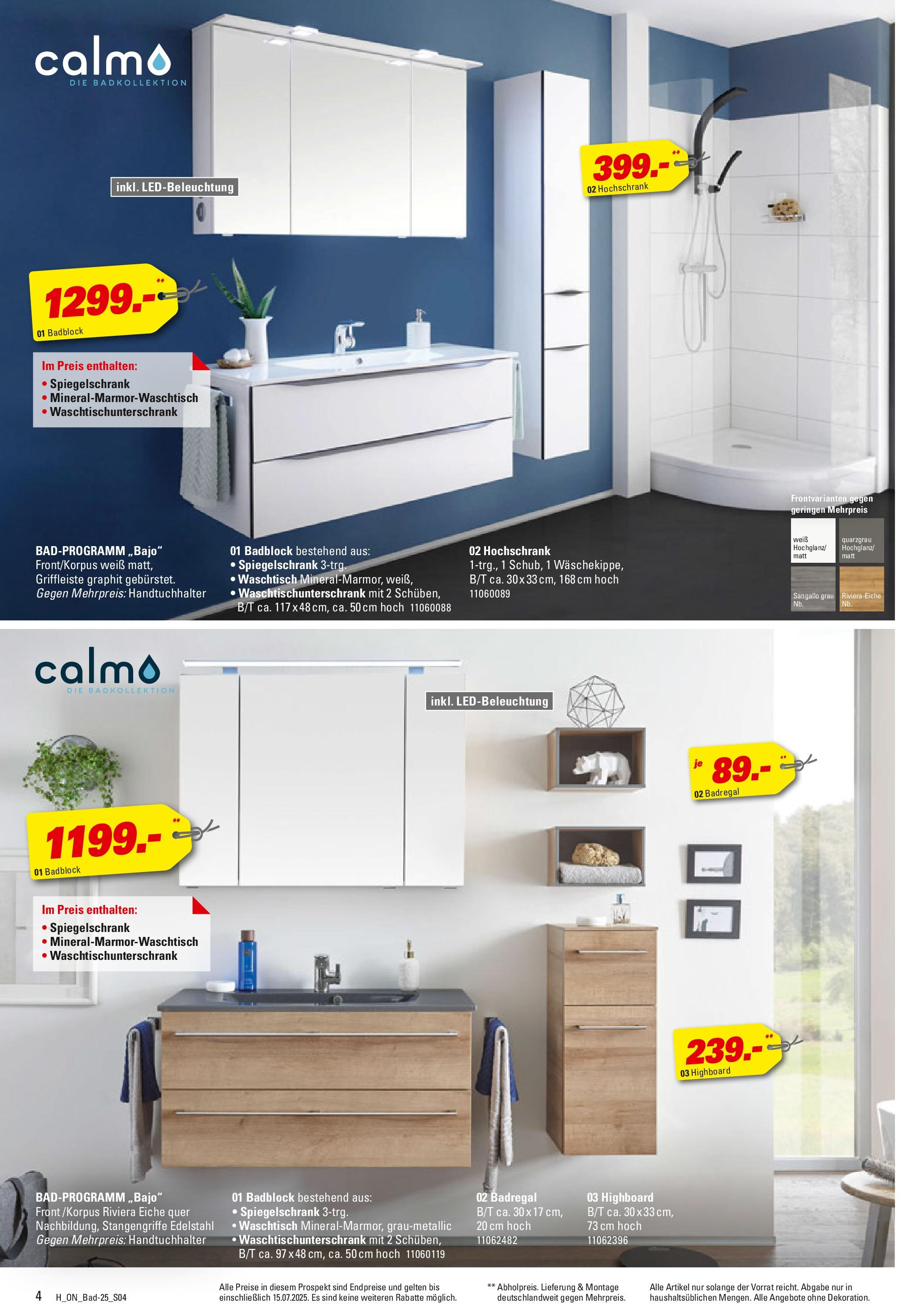 Höffner - Bad Spezial (ab 03.06.2025) zum Blättern | Seite: 4 | Produkte: Waschtisch, Badregal, Spiegelschrank, Hochschrank