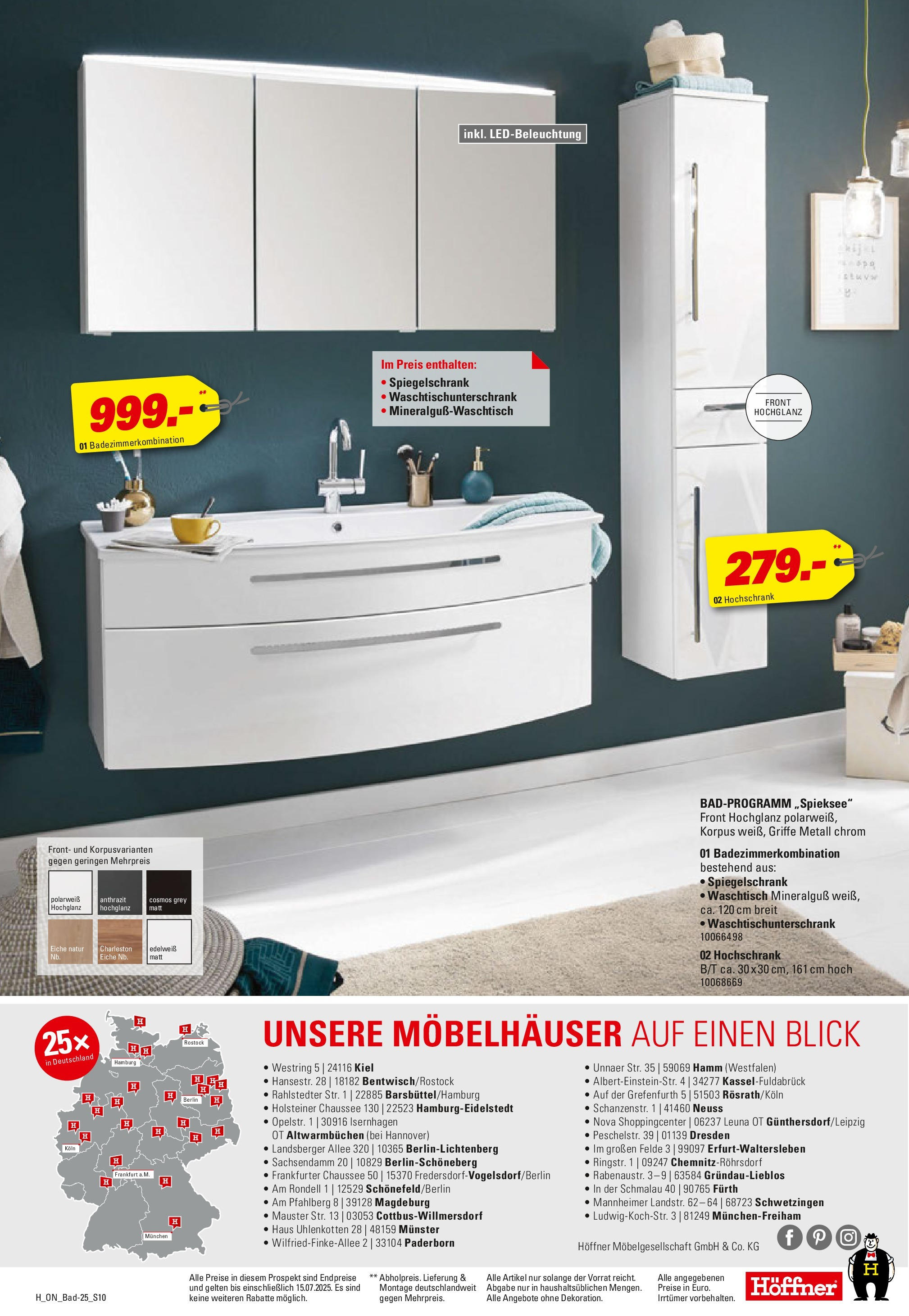 Höffner - Bad Spezial (ab 03.06.2025) zum Blättern | Seite: 10 | Produkte: Waschtisch, Spiegelschrank, Hochschrank