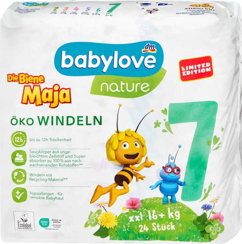 babylove nature Windeln Die Biene Maja Gr. 7 XXL (16+ kg)