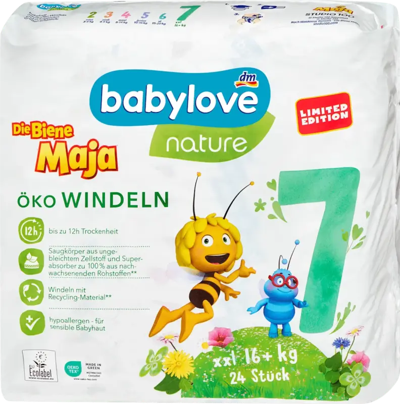 babylove nature Windeln Die Biene Maja Gr. 7 XXL (16+ kg)