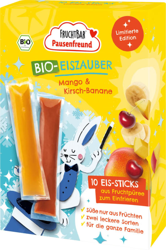 FRUCHTBAR Pausenfreund Kindersnack Fruchtpüree Eis ab 3 Jahren (10x30 g)