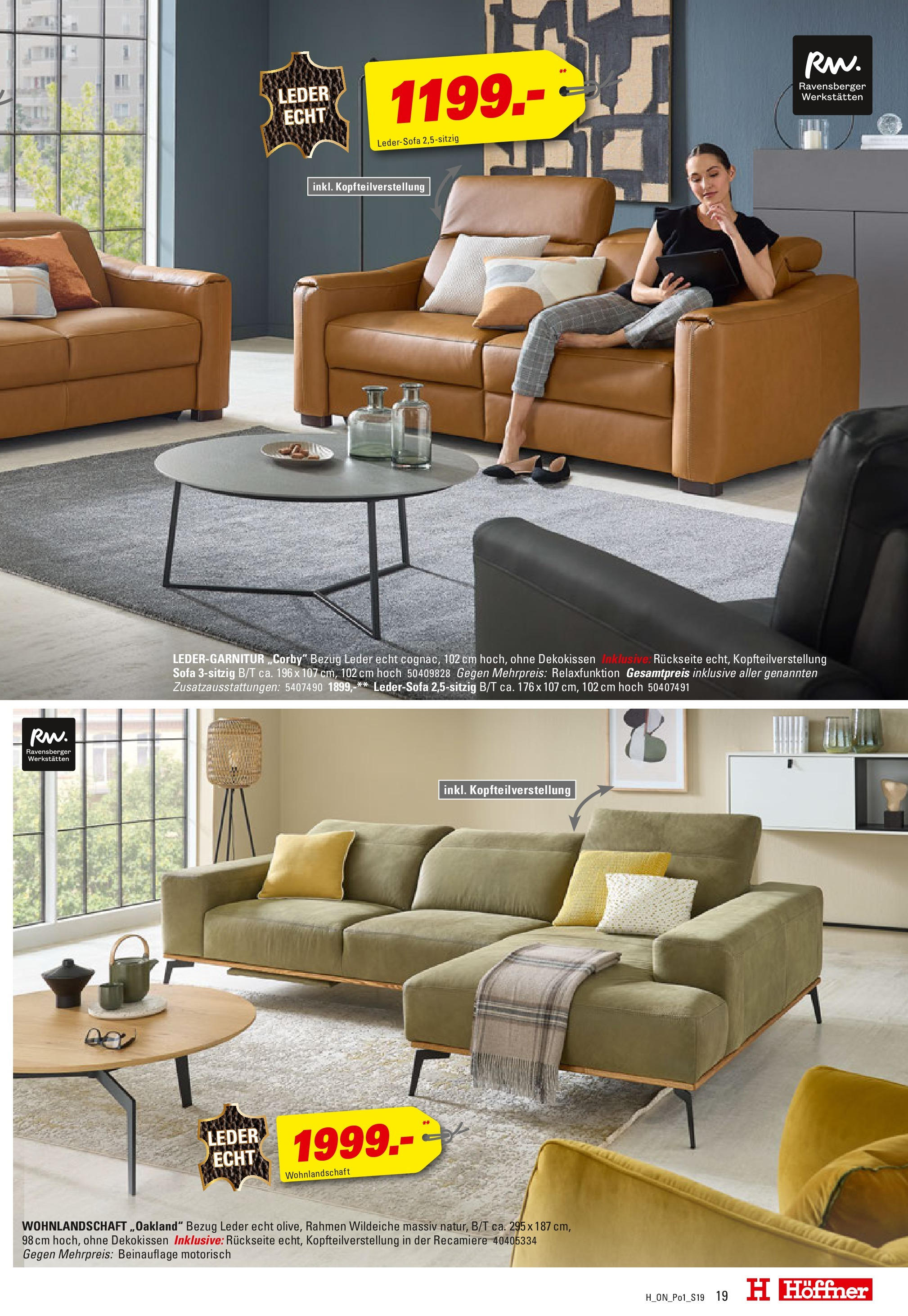 Höffner - Polster Spezial (ab 03.06.2025) zum Blättern | Seite: 19 | Produkte: Wohnlandschaft, Ledersofa, Sofa