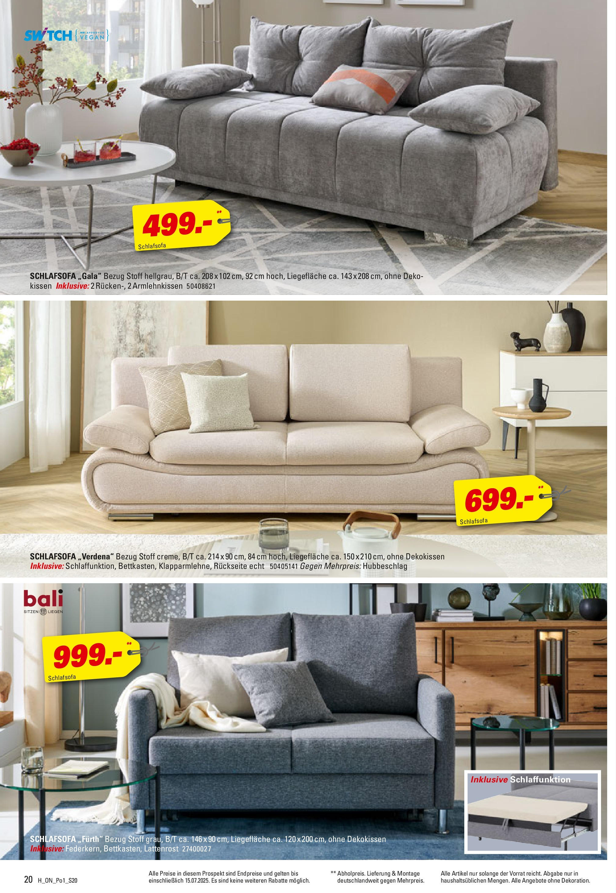 Höffner - Polster Spezial (ab 03.06.2025) zum Blättern | Seite: 20 | Produkte: Schlafsofa, Kissen, Lattenrost