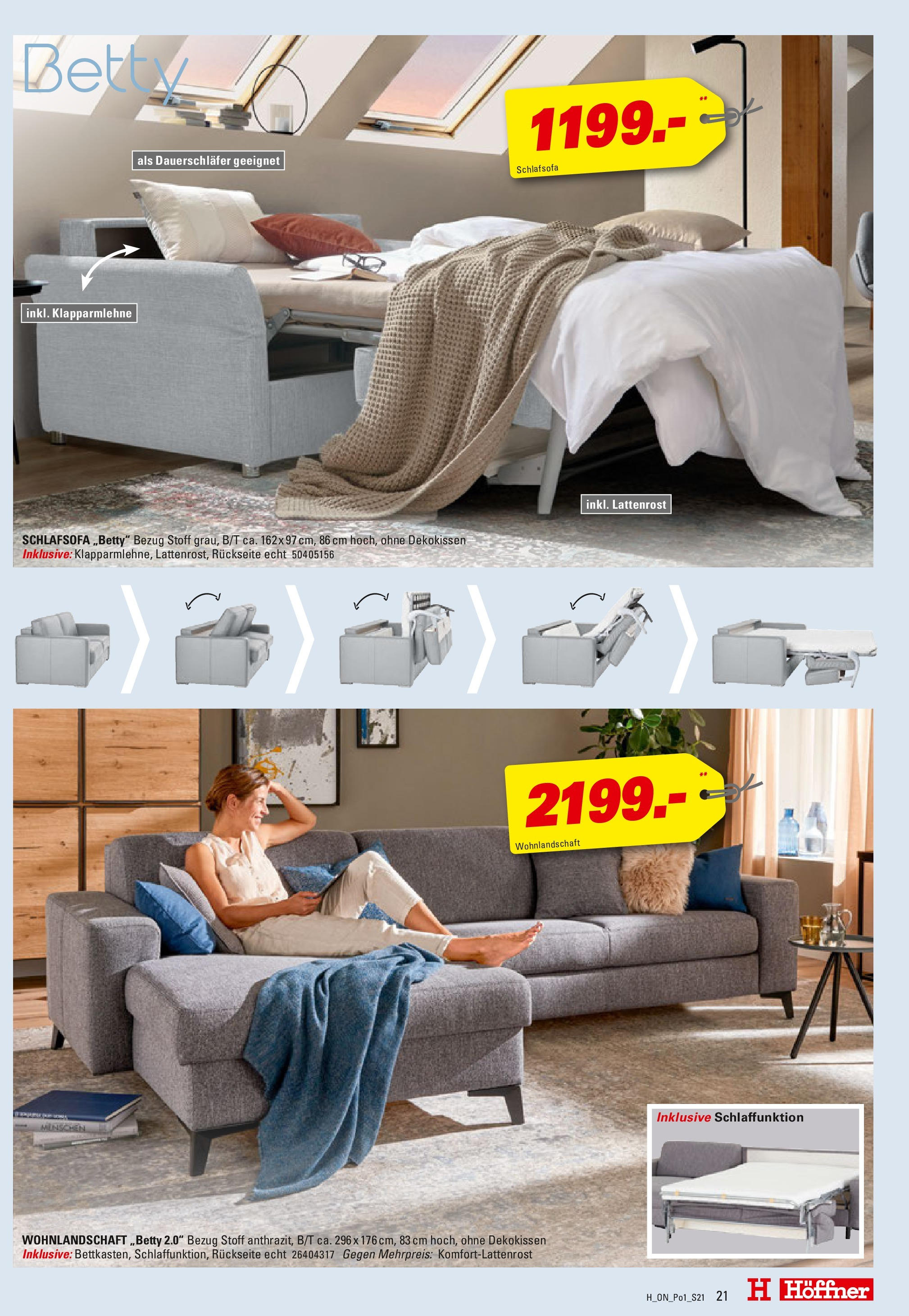 Höffner - Polster Spezial (ab 03.06.2025) zum Blättern | Seite: 21 | Produkte: Wohnlandschaft, Schlafsofa, Lattenrost