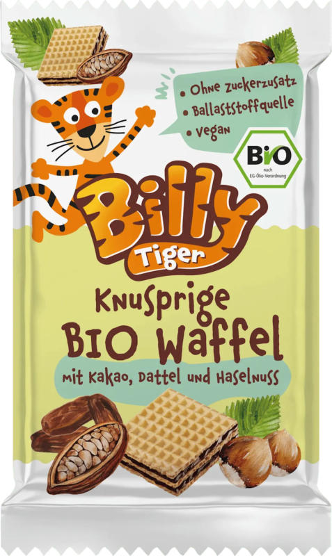 Billy Tiger Kindersnack Waffeln mit Kakao, Datteln & Haselnuss ab 3 Jahren