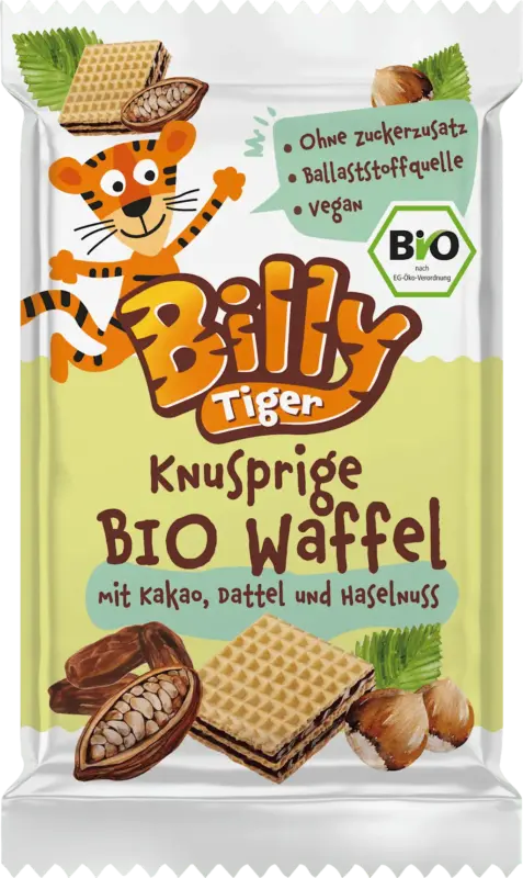 Billy Tiger Kindersnack Waffeln mit Kakao, Datteln & Haselnuss ab 3 Jahren