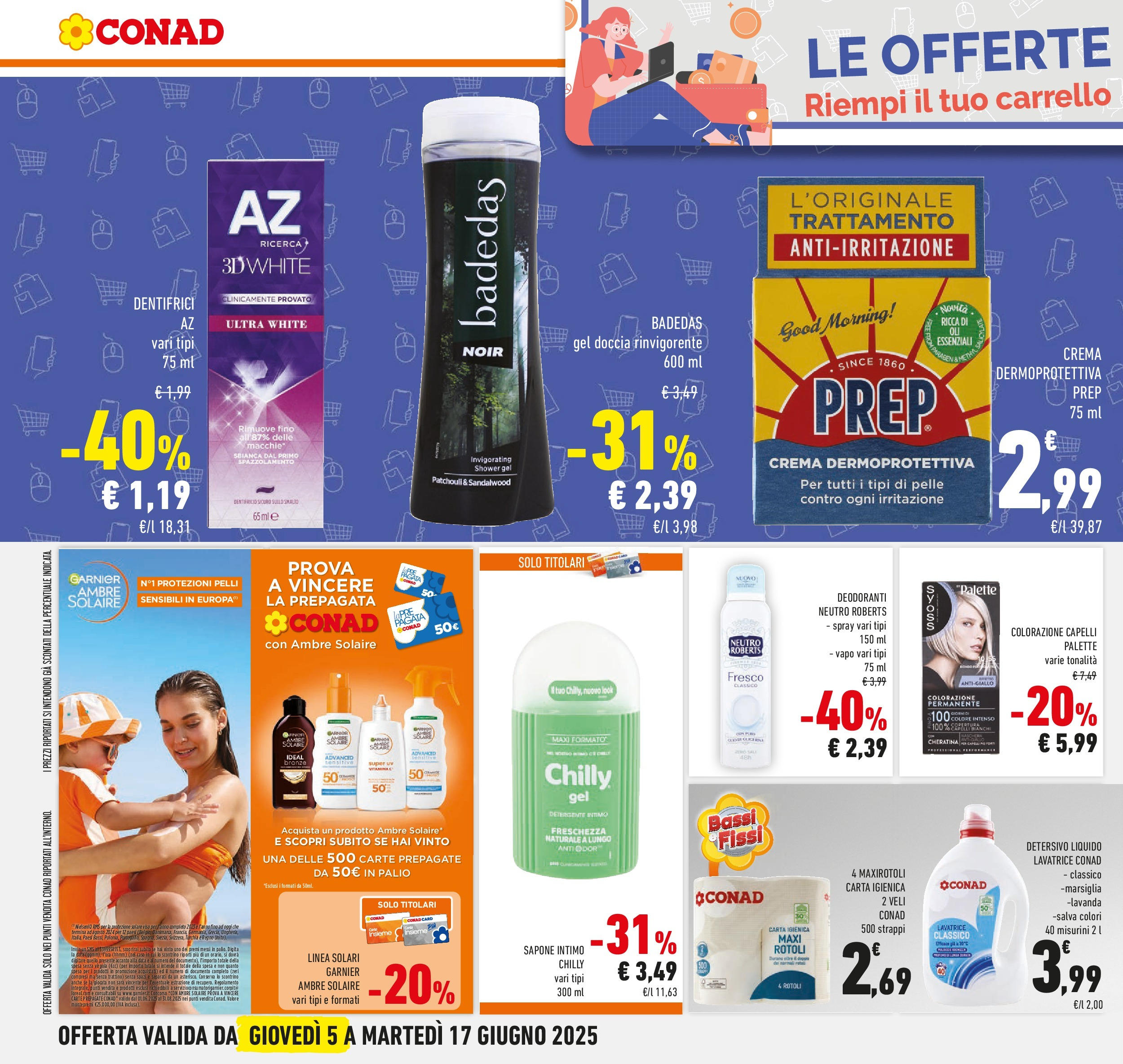Volantino Conad dal 04/06/2025 > Anteprima - Giugno | Pagina: 18 | Prodotti: Sapone, Detergente, Intimo, Carrello