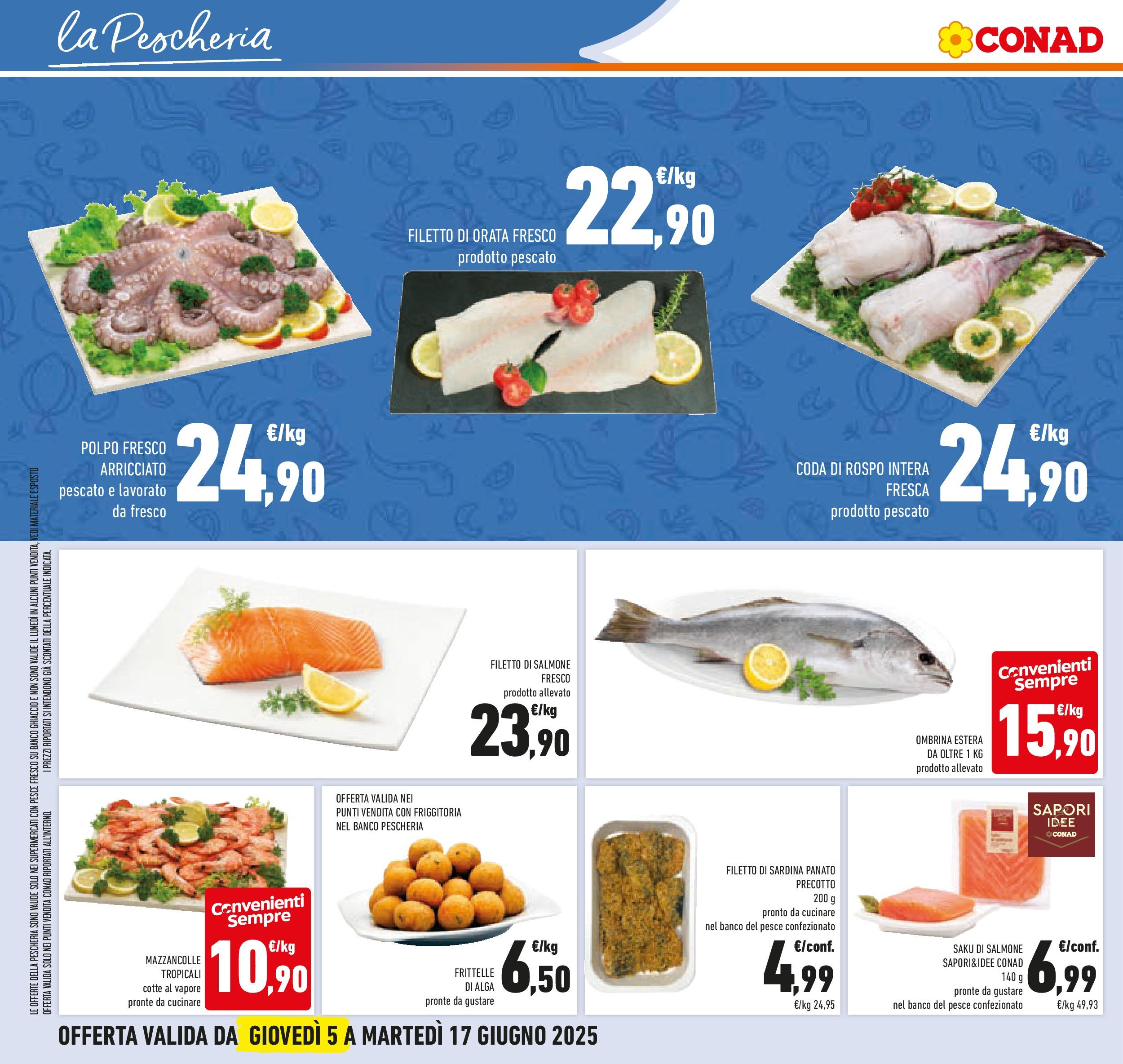 Volantino Conad dal 04/06/2025 > Anteprima - Giugno | Pagina: 28 | Prodotti: Pesce, Mazzancolle, Salmone fresco, Orata