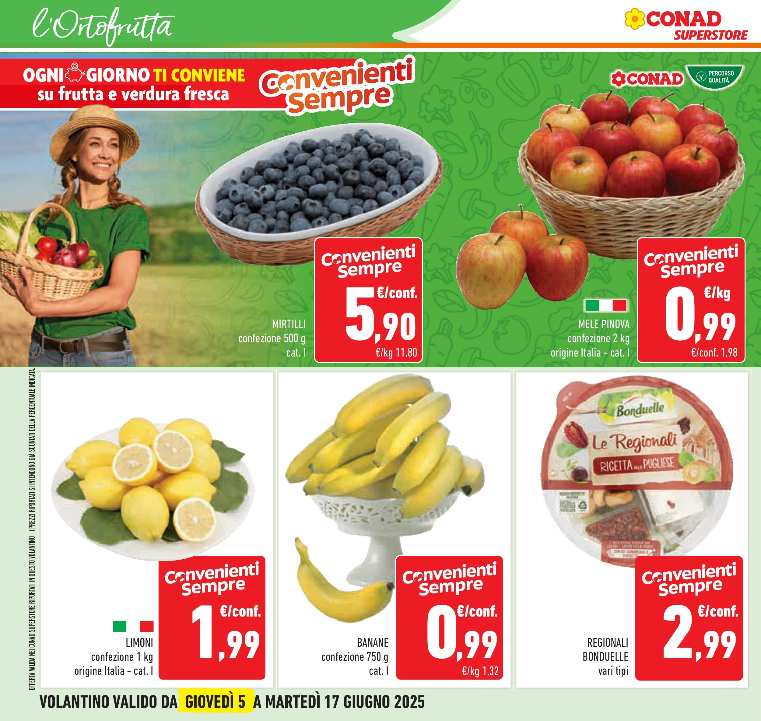 Volantino Conad dal 04/06/2025 > Anteprima - Giugno | Pagina: 10 | Prodotti: Mele, Banane, Frutta, Mirtilli