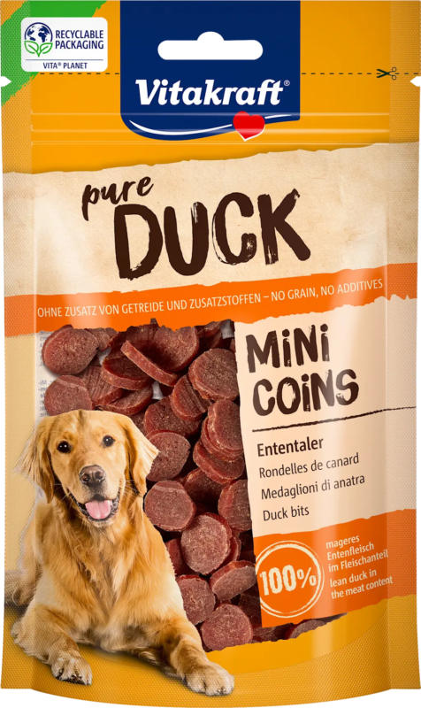 Vitakraft Hundeleckerli Ente, pure duck mini coins