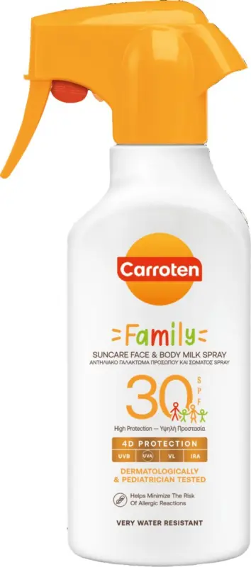 Carroten Слънцезащитно мляко спрей различни видове